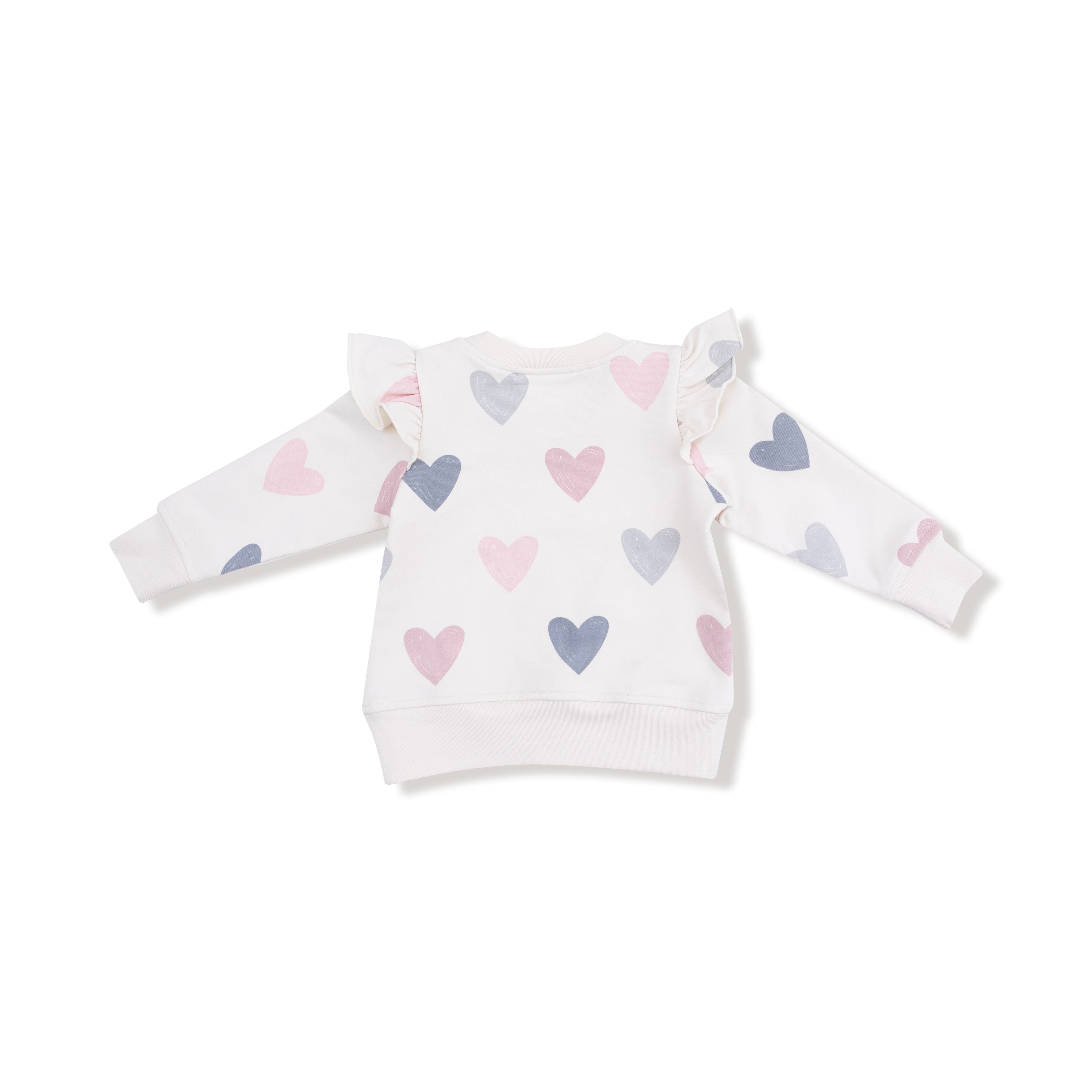 Ruffle Sweatshirt in our  Hearts print from Angel Dear