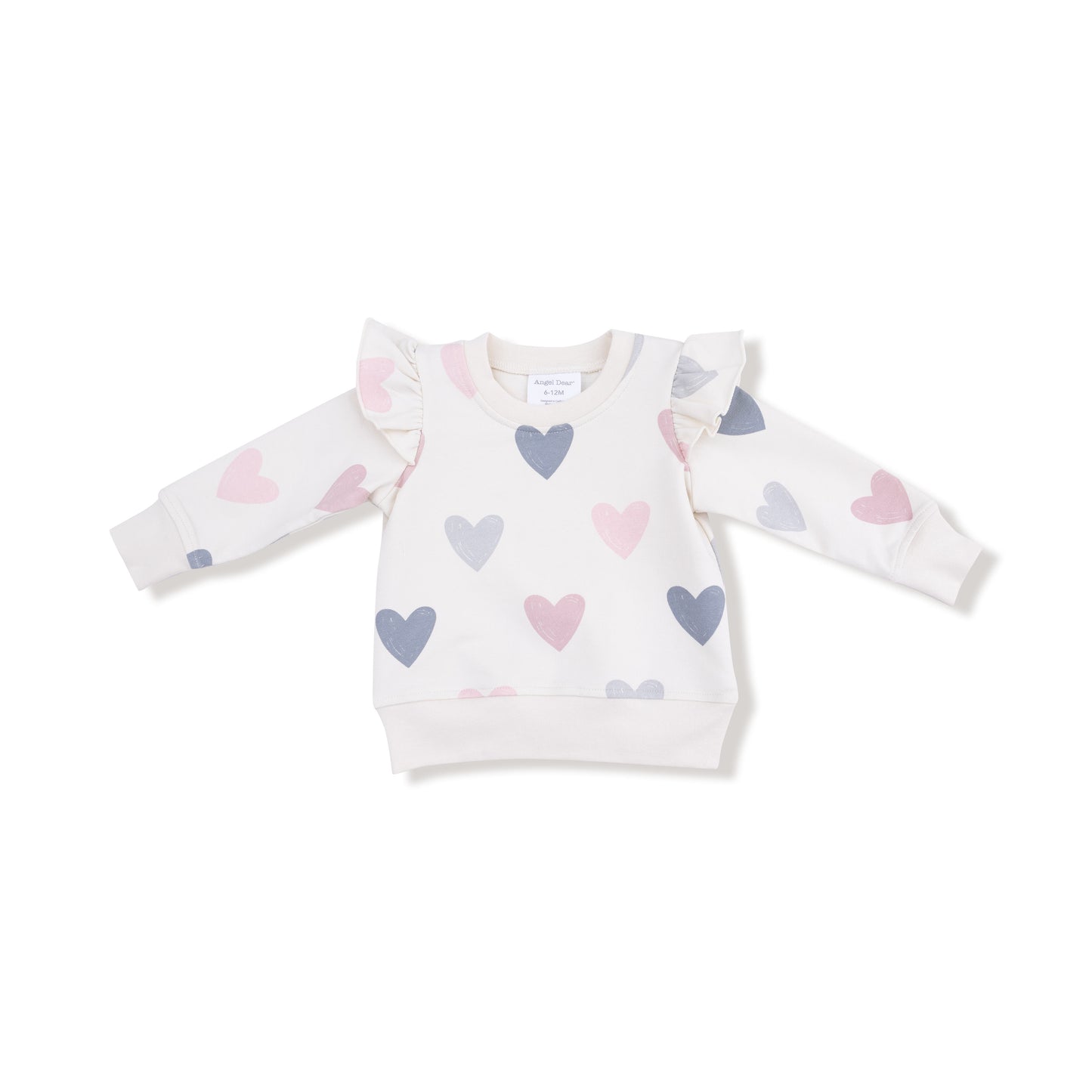 Ruffle Sweatshirt in our  Hearts print from Angel Dear
