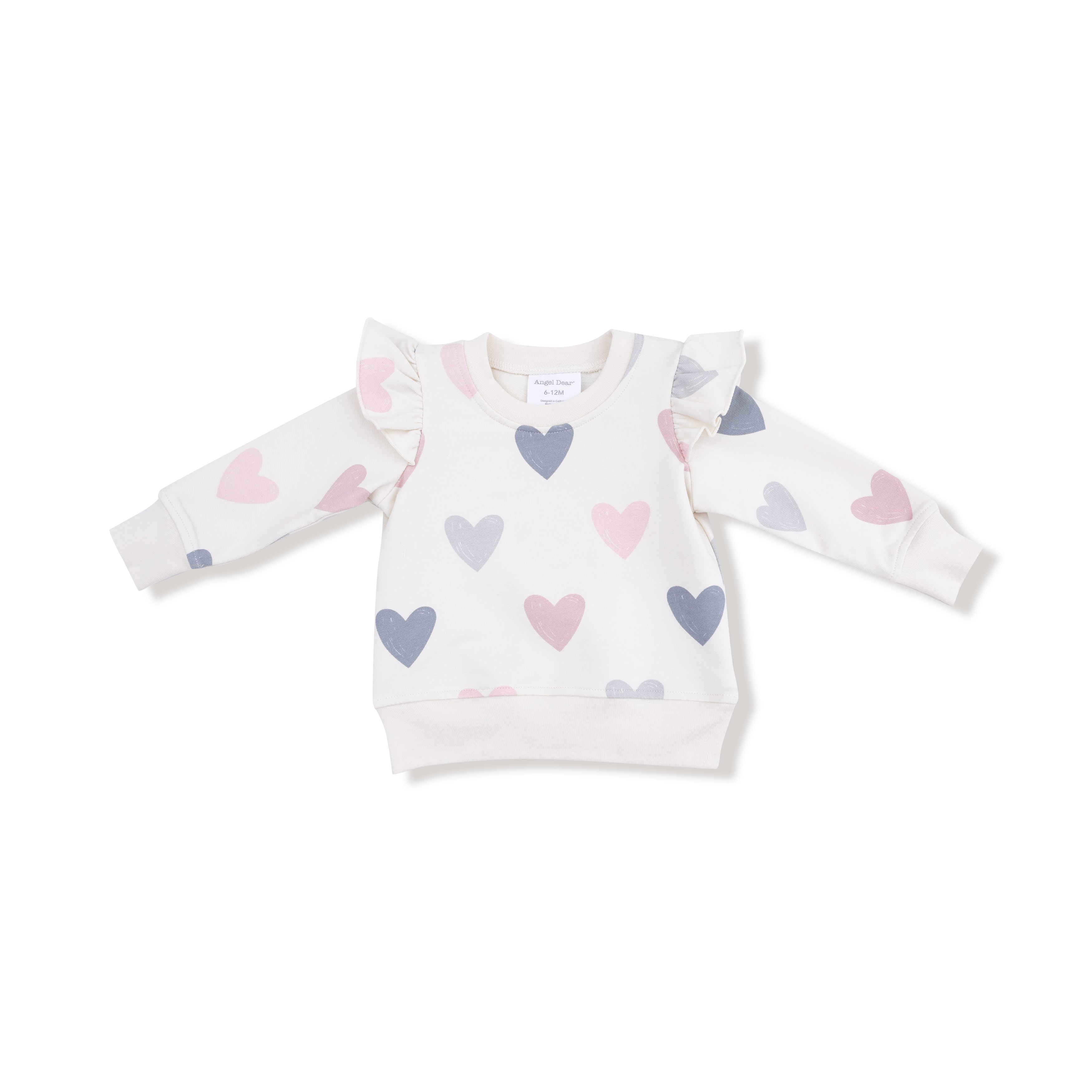 Ruffle Sweatshirt in our  Hearts print from Angel Dear