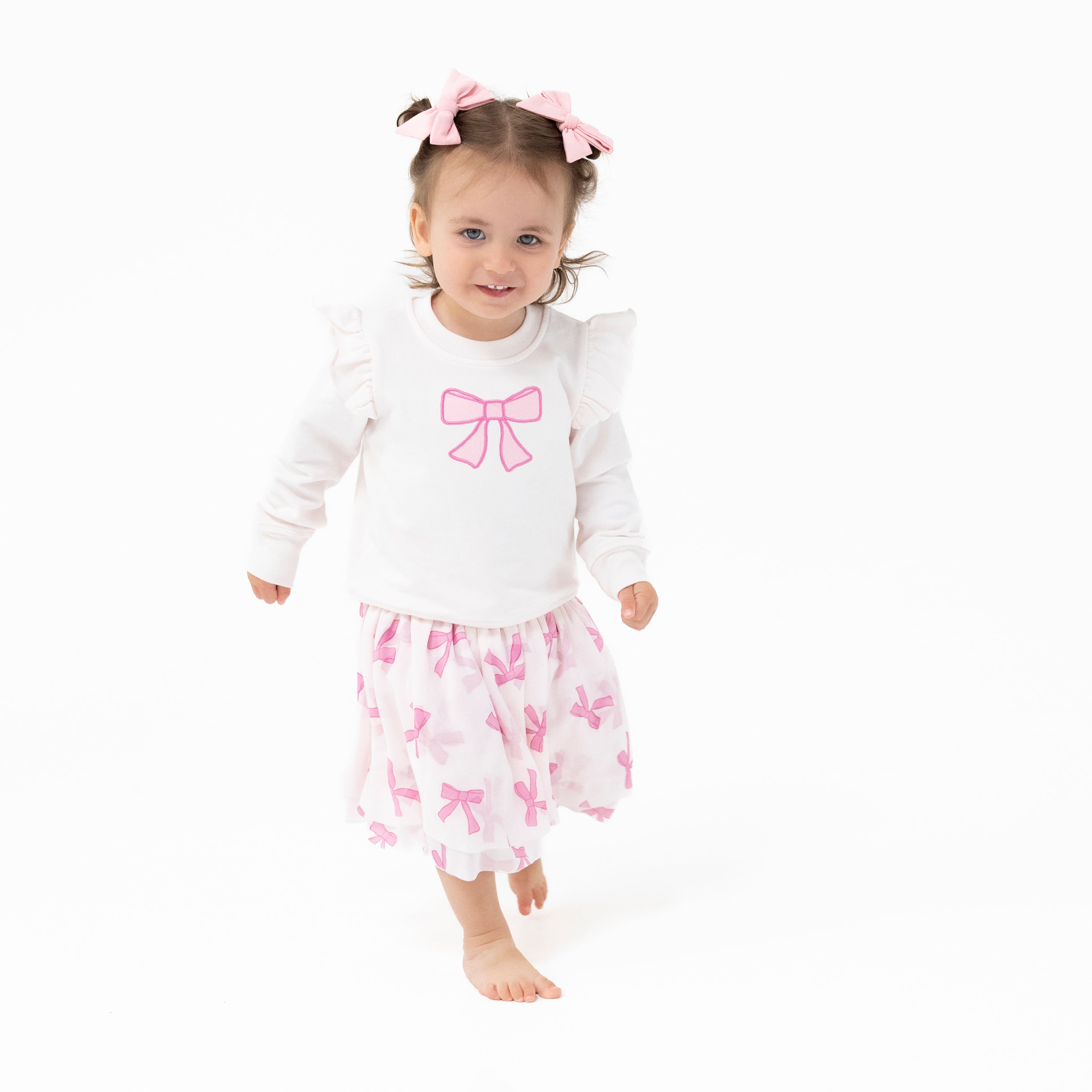 Bow Ruffle Sweatshirt in our Pretty Bows print from Angel Dear