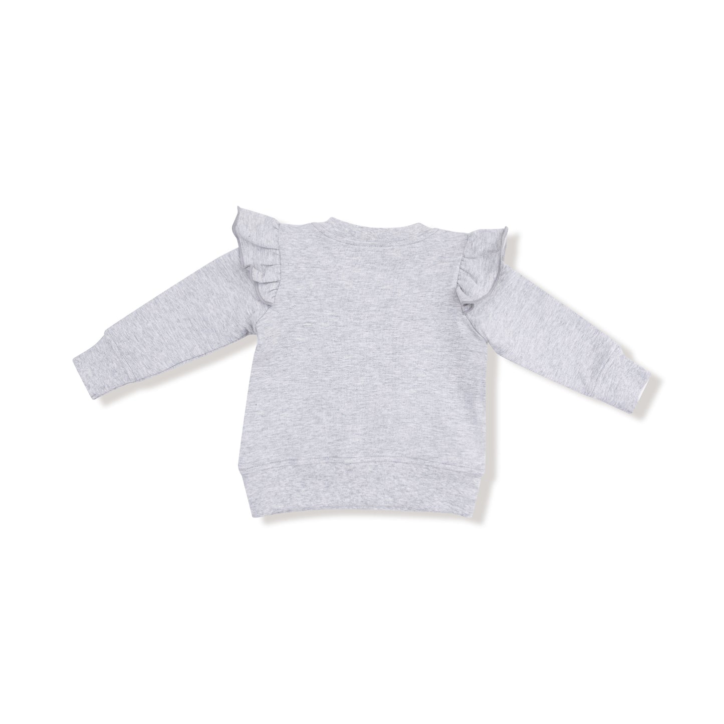 Ruffle Sweatshirt with Love Patch in our  Varsity - Light Grey print from Angel Dear