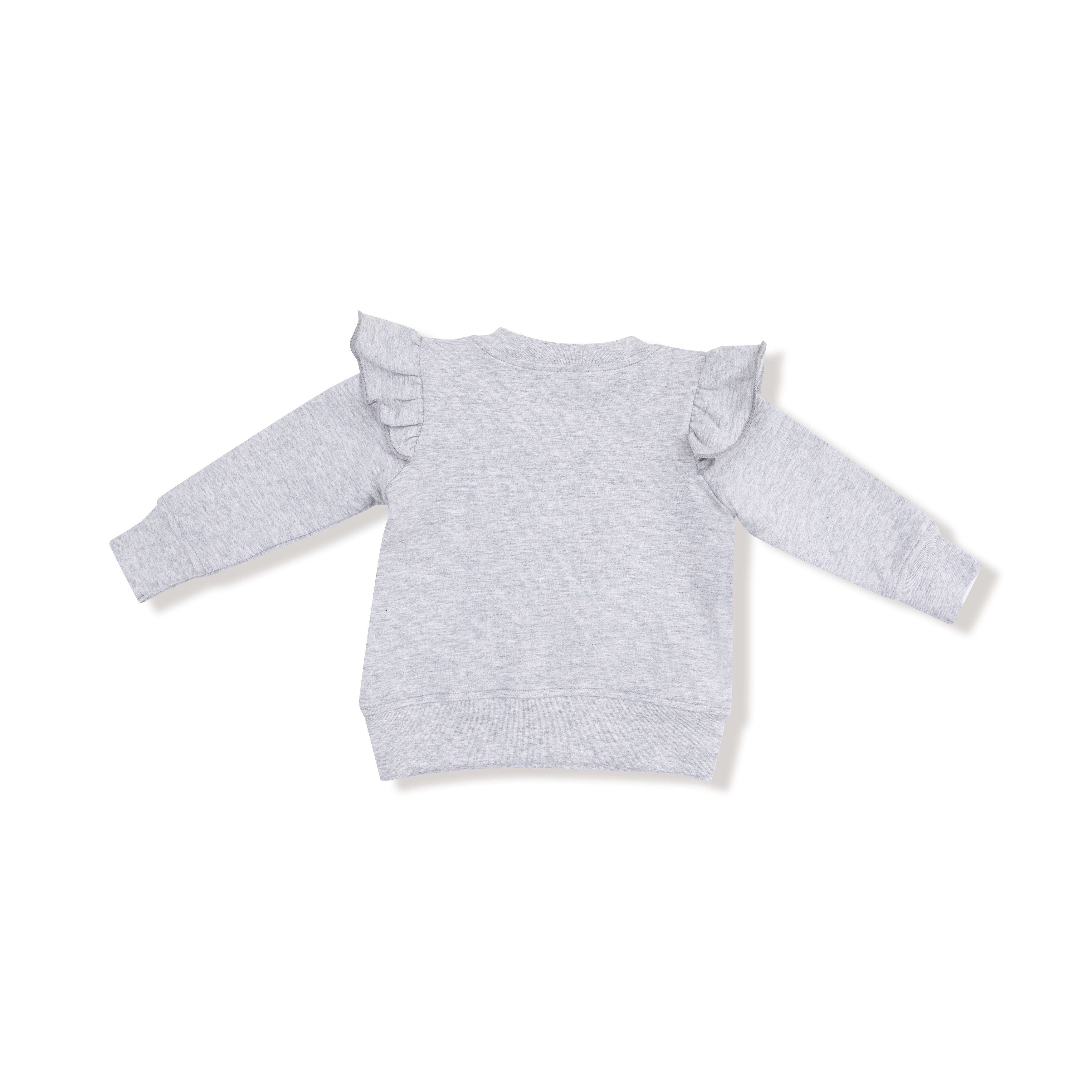 Ruffle Sweatshirt with Love Patch in our  Varsity - Light Grey print from Angel Dear