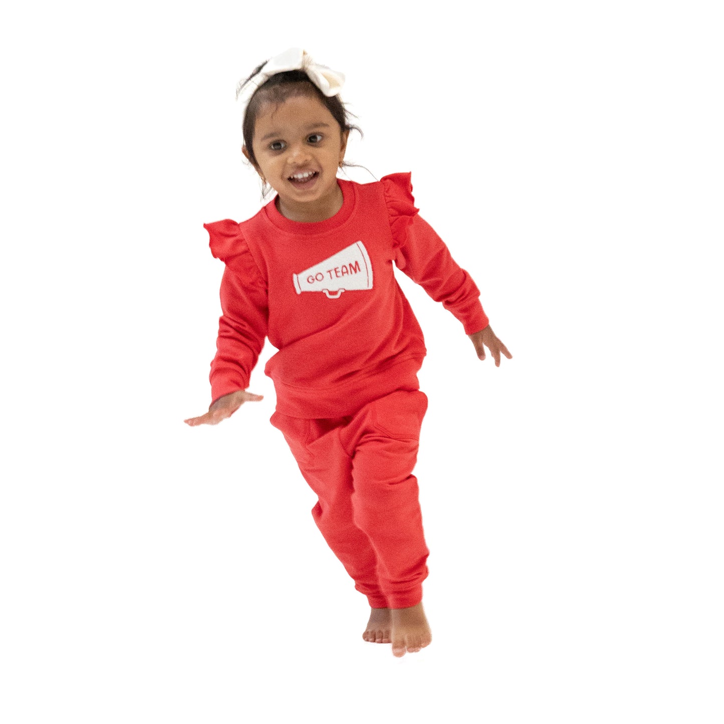 Ruffle Megaphone Sweatshirt in our  Varsity - Red print from Angel Dear