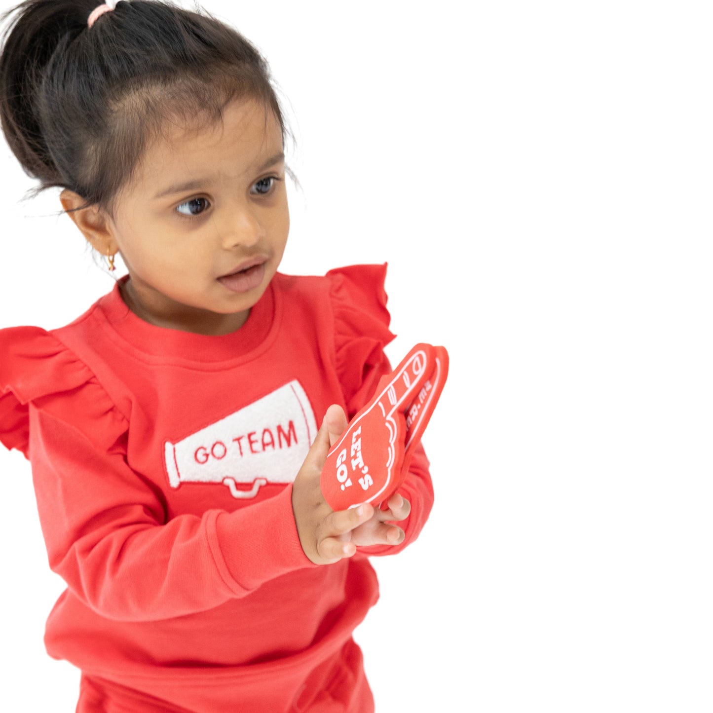 Ruffle Megaphone Sweatshirt in our  Varsity - Red print from Angel Dear