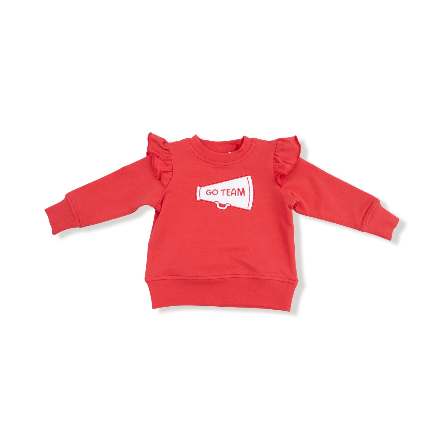 Ruffle Megaphone Sweatshirt in our  Varsity - Red print from Angel Dear