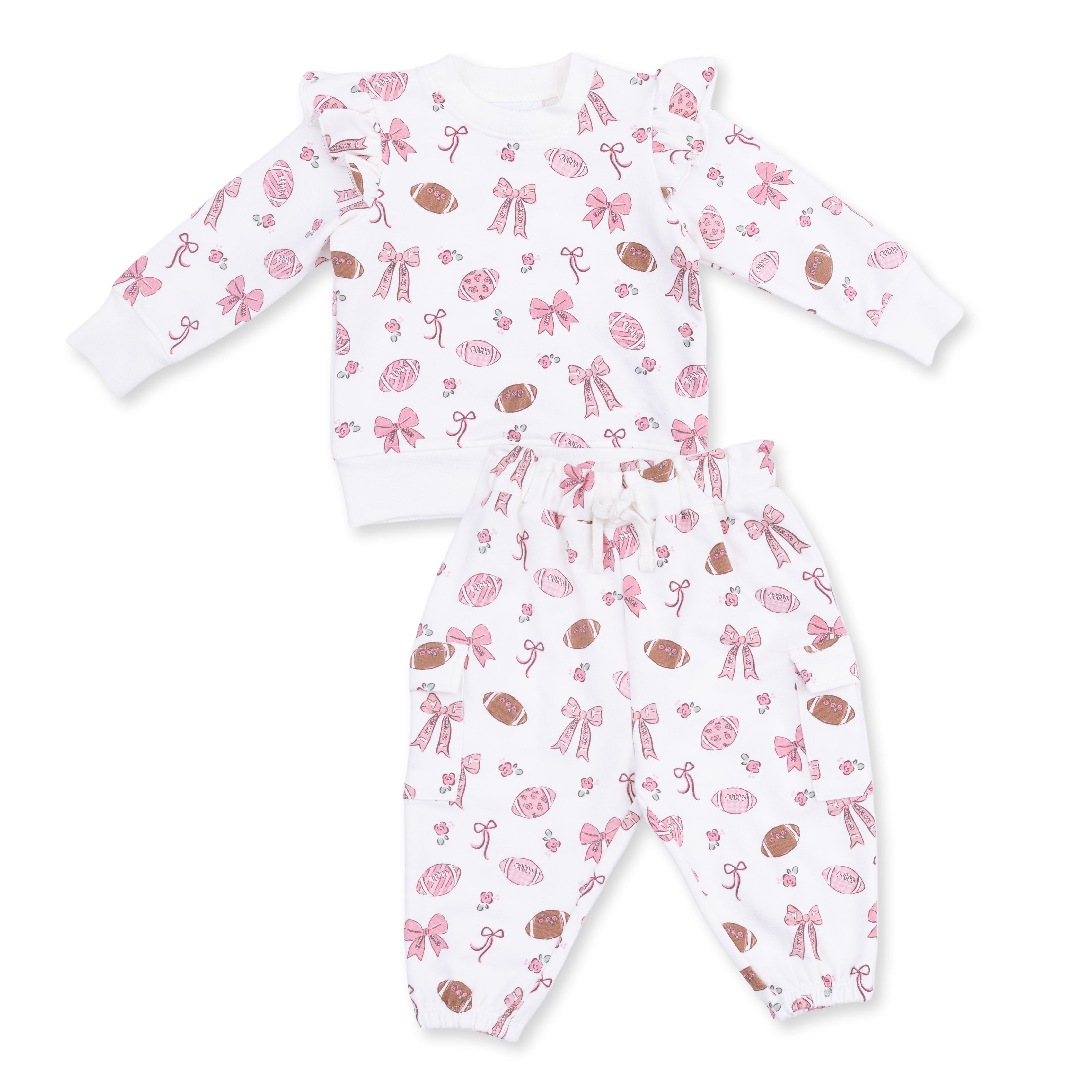 Footballs and Bows - Ruffle Sweatshirt and Fashion Cargo Pants
