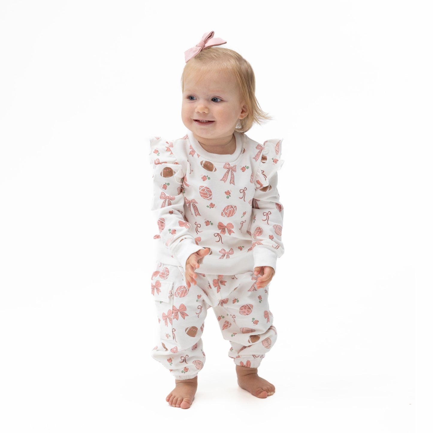 Footballs and Bows - Ruffle Sweatshirt and Fashion Cargo Pants