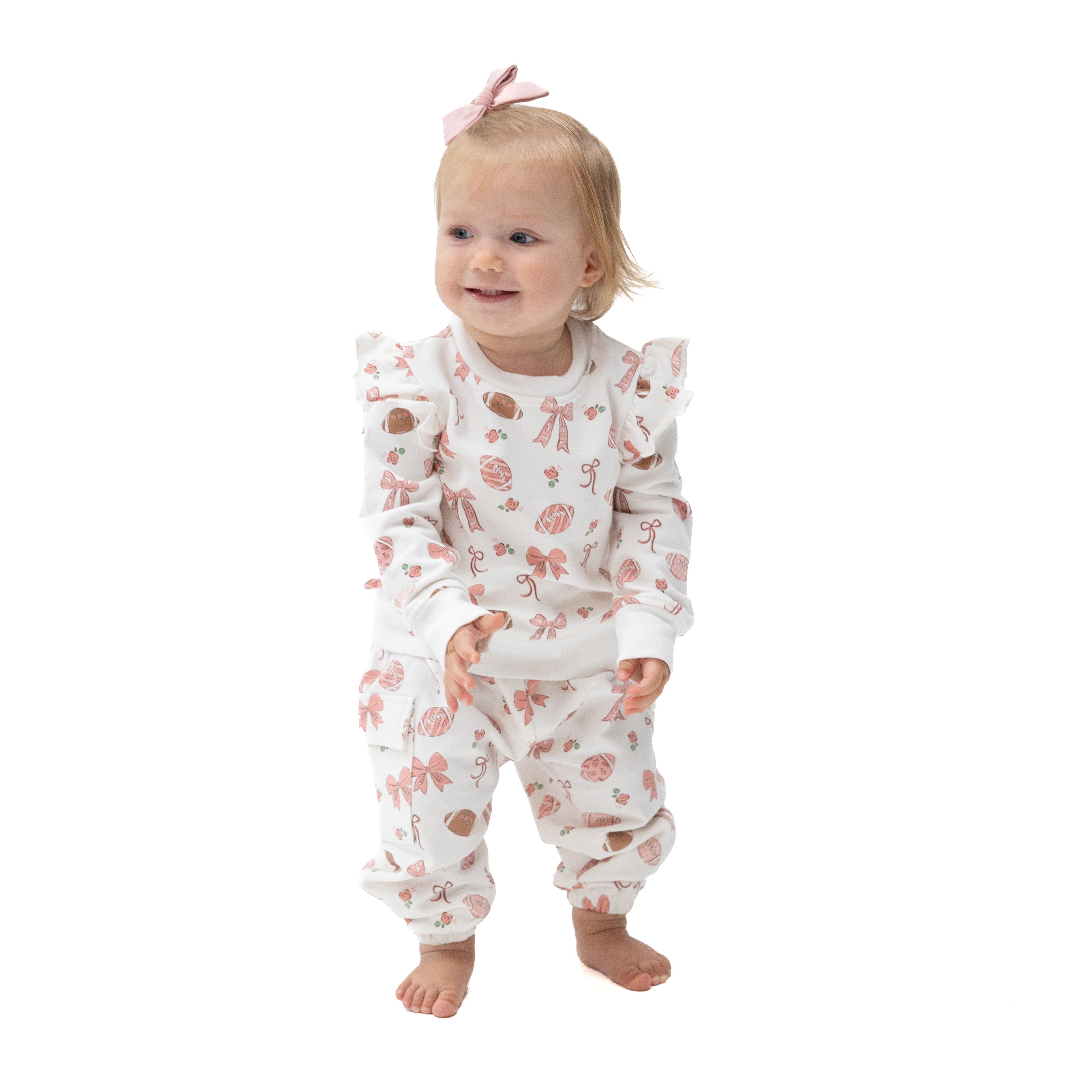 Footballs and Bows - Ruffle Sweatshirt and Fashion Cargo Pants