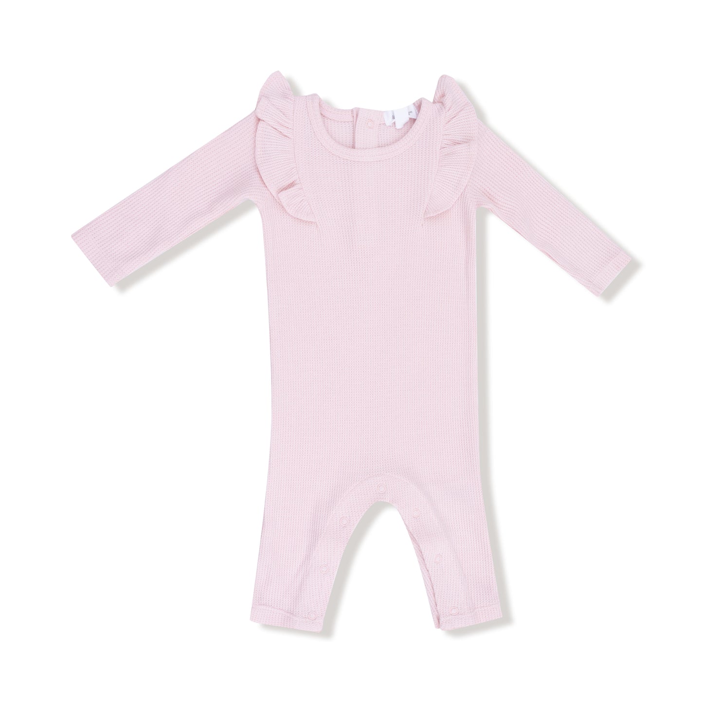 Long Sleeve Ruffle Romper in our Veiled Pink print from Angel Dear