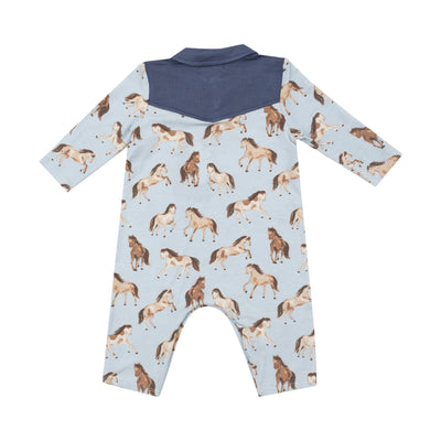 L/S Cowboy Romper - Horses-Angel Dear