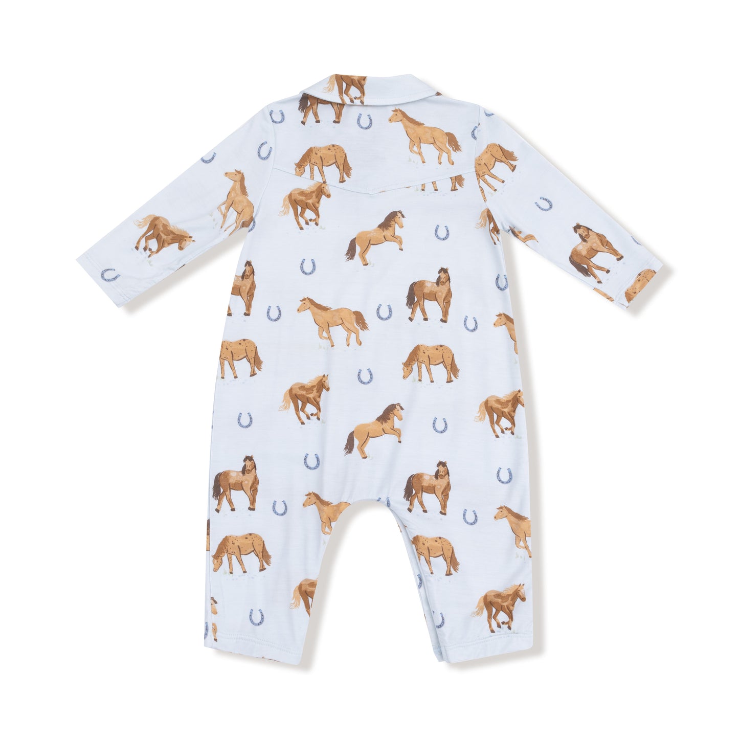 Long Sleeve Cowboy Romper in our  Horses - Blue print from Angel Dear