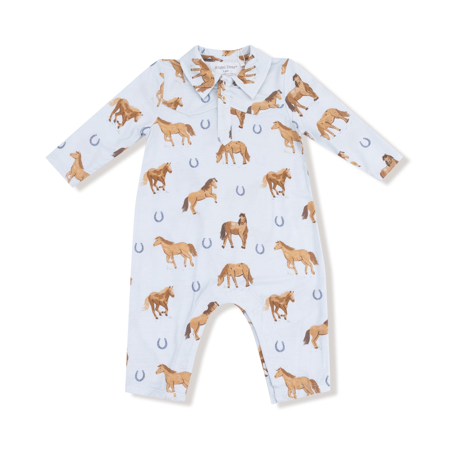 Long Sleeve Cowboy Romper in our  Horses - Blue print from Angel Dear