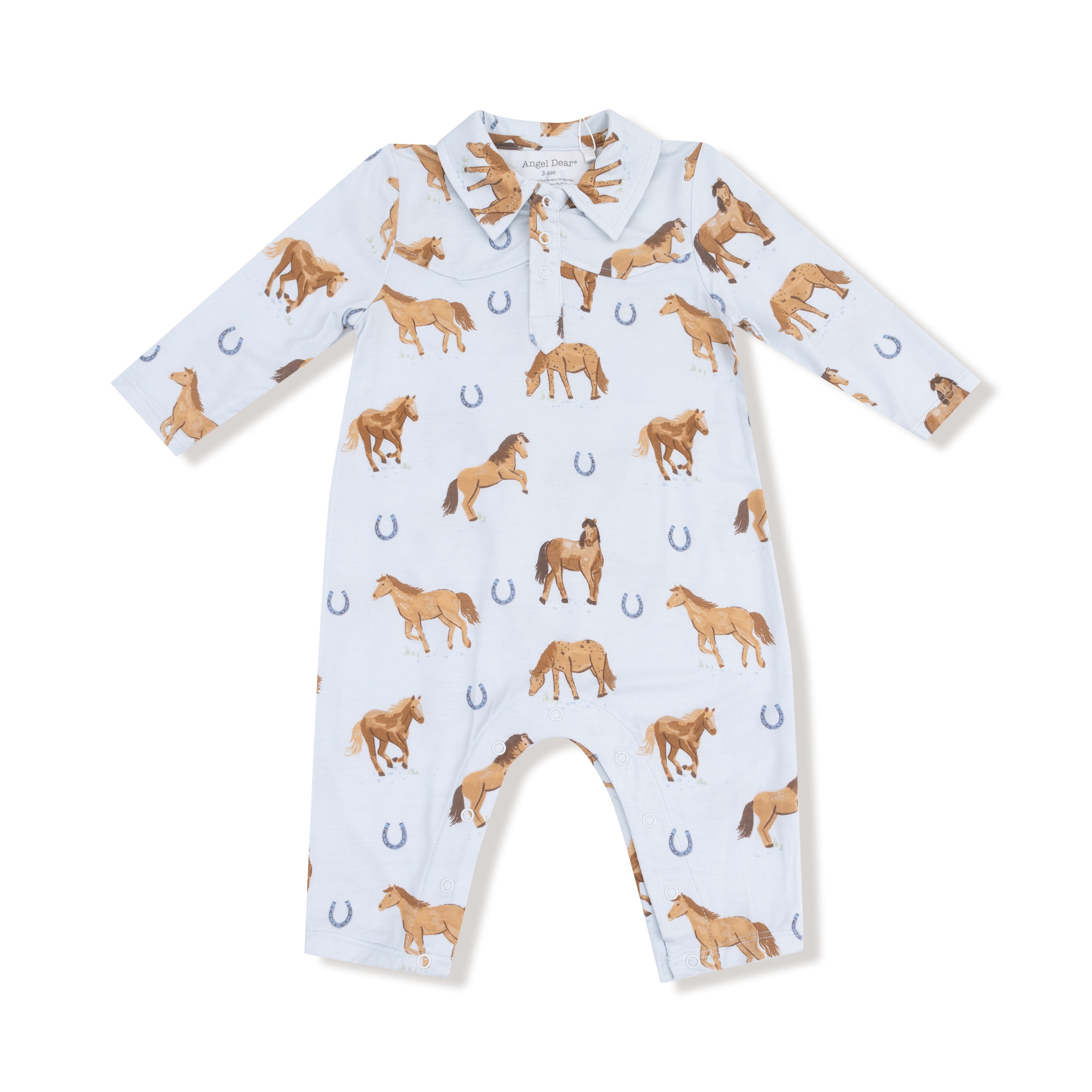 Long Sleeve Cowboy Romper in our  Horses - Blue print from Angel Dear