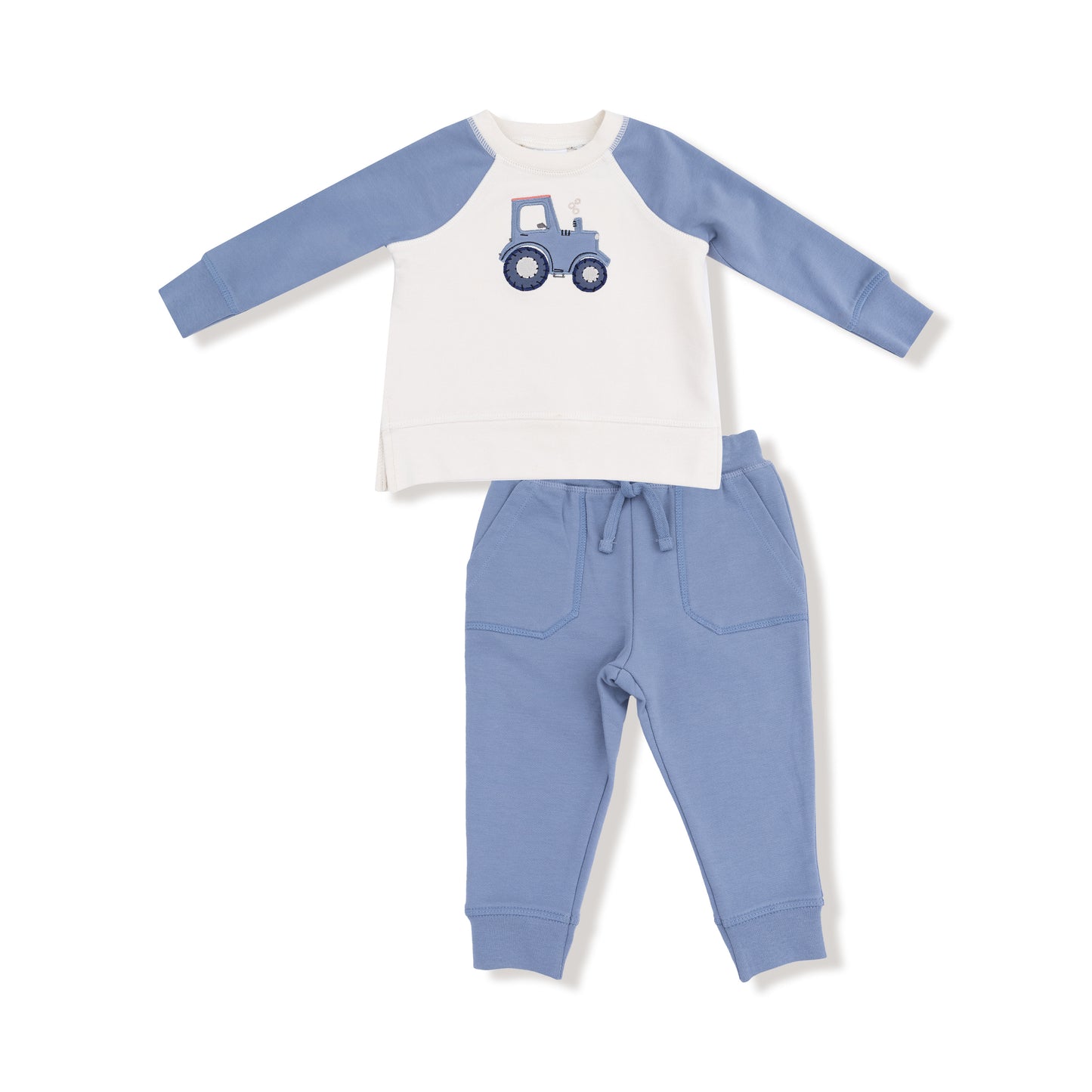 Raglan Sweatshirt and Jogger Set in our  Mini Tractors print from Angel Dear