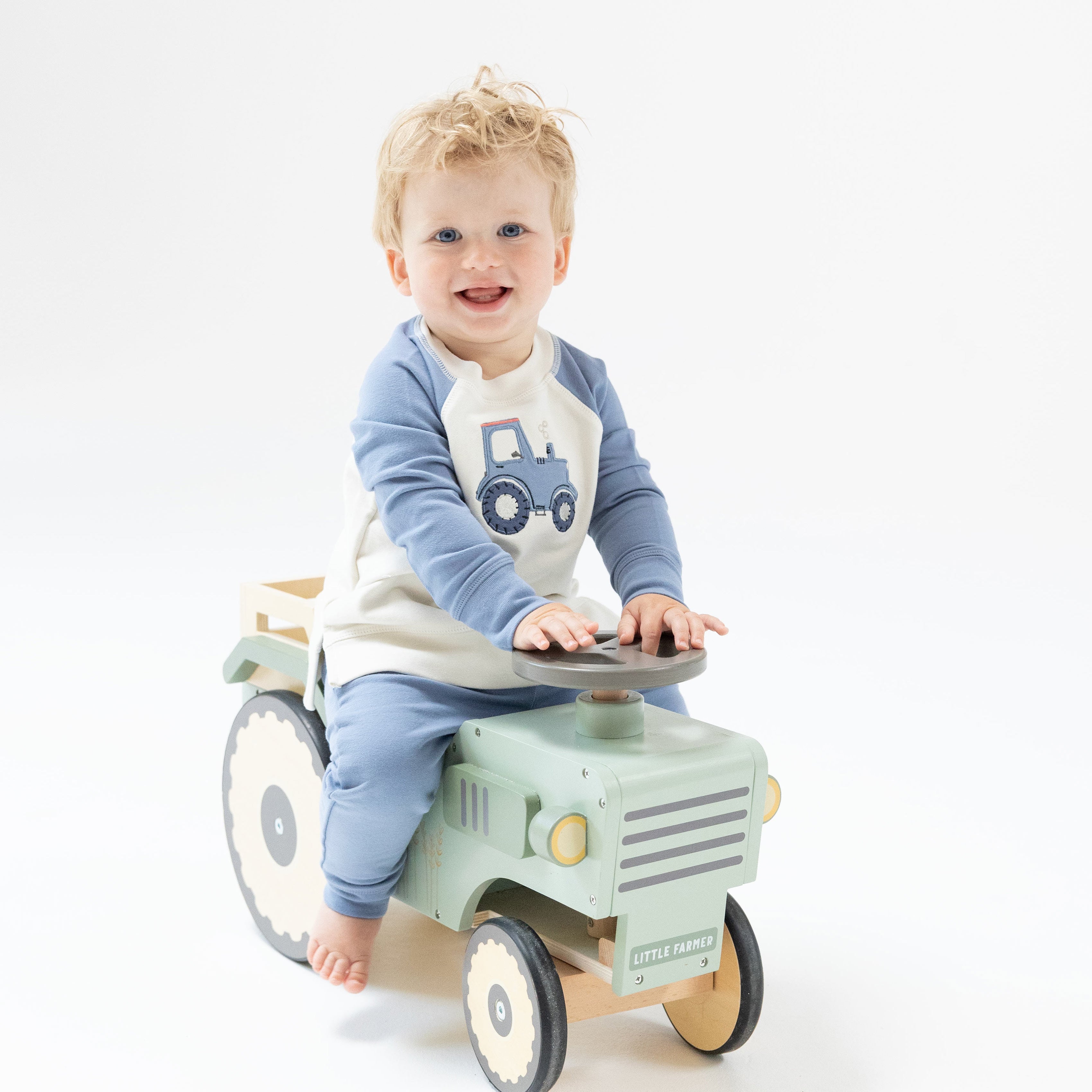Raglan Sweatshirt and Jogger Set in our  Mini Tractors print from Angel Dear