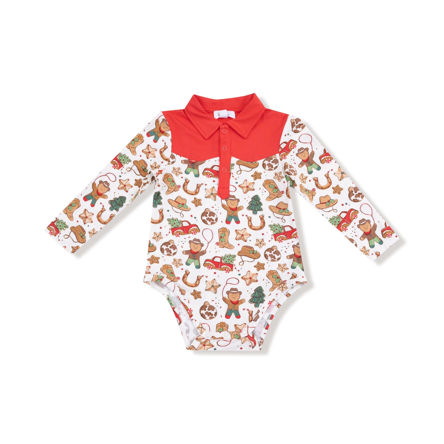 Long Sleeve Cowboy Bodysuit in our  Cowboy Christmas print from Angel Dear