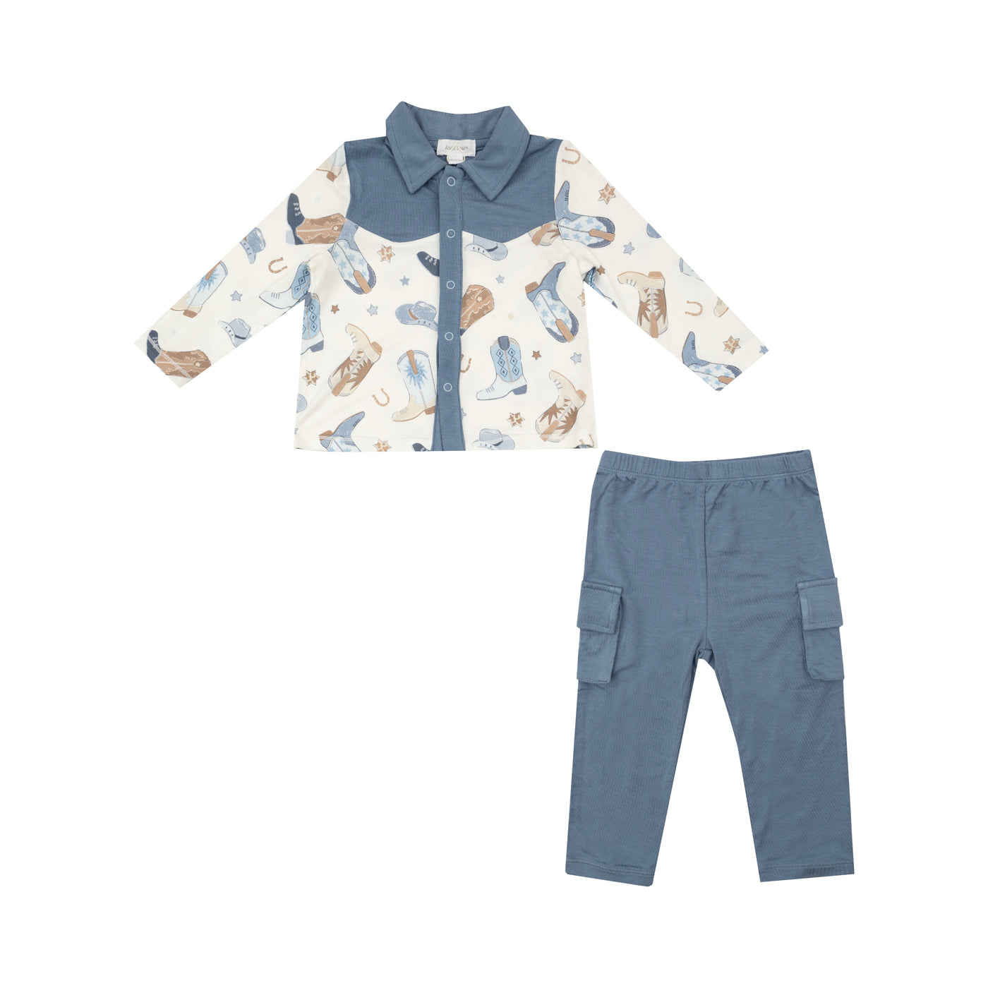 CowBoy Buttondown And Pant - CowBoy Boots Blue-Angel Dear