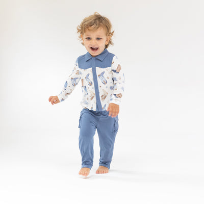 CowBoy Buttondown And Pant - CowBoy Boots Blue-Angel Dear