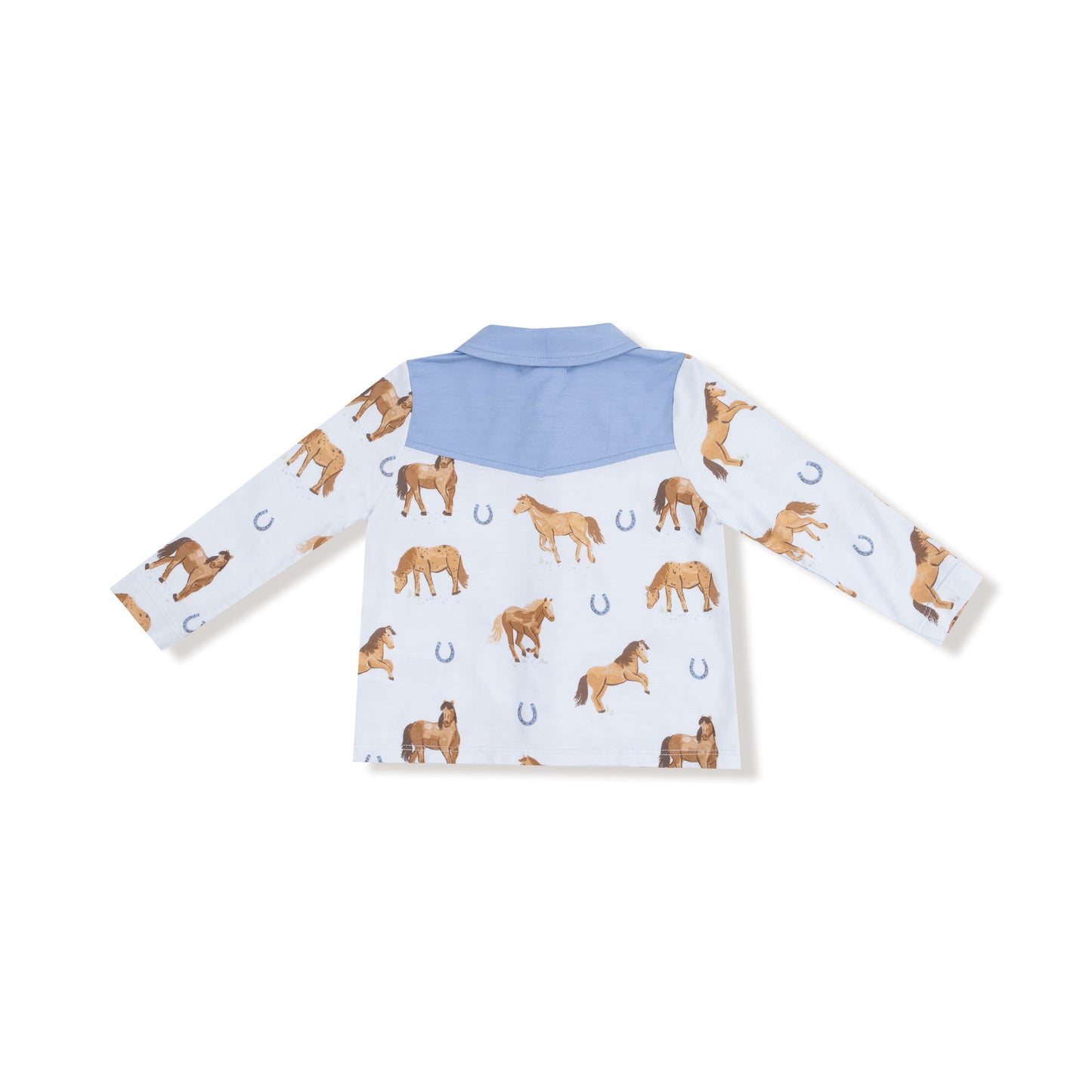 Cowboy Button Down and Pant in our  Horses - Blue print from Angel Dear