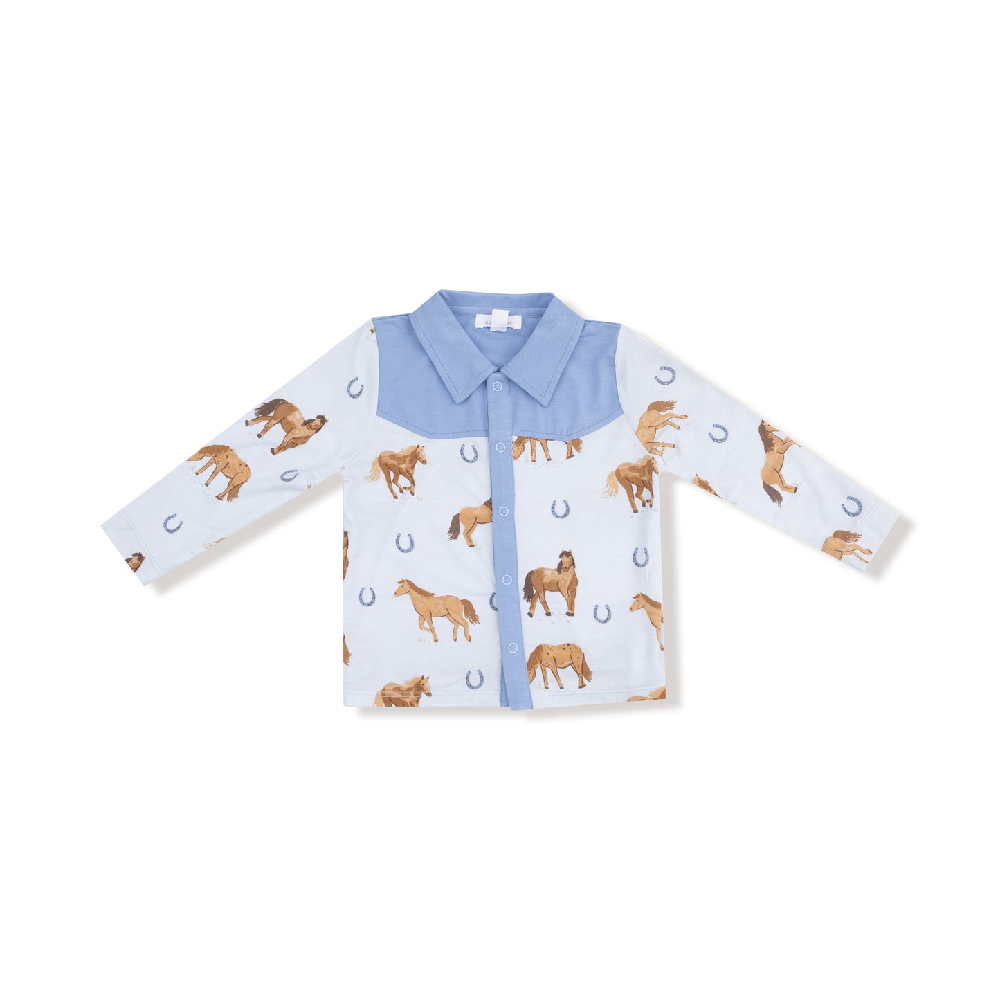 Cowboy Button Down and Pant in our  Horses - Blue print from Angel Dear