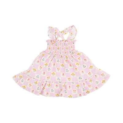 Smocked Ruffle Sundress & Diaper Cover - Floral Check