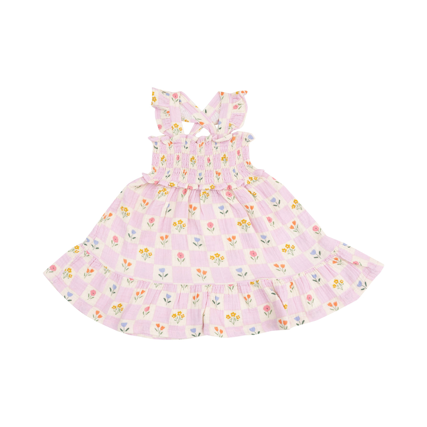 Smocked Ruffle Sundress & Diaper Cover - Floral Check