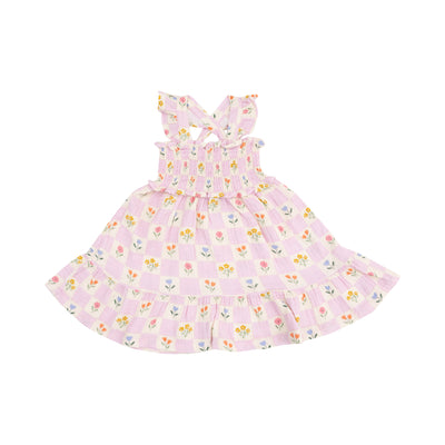 Smocked Ruffle Sundress & Diaper Cover - Floral Check