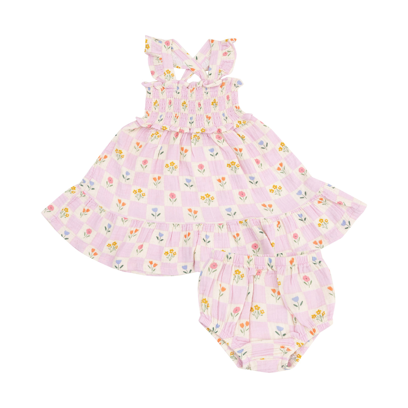 Smocked Ruffle Sundress & Diaper Cover - Floral Check