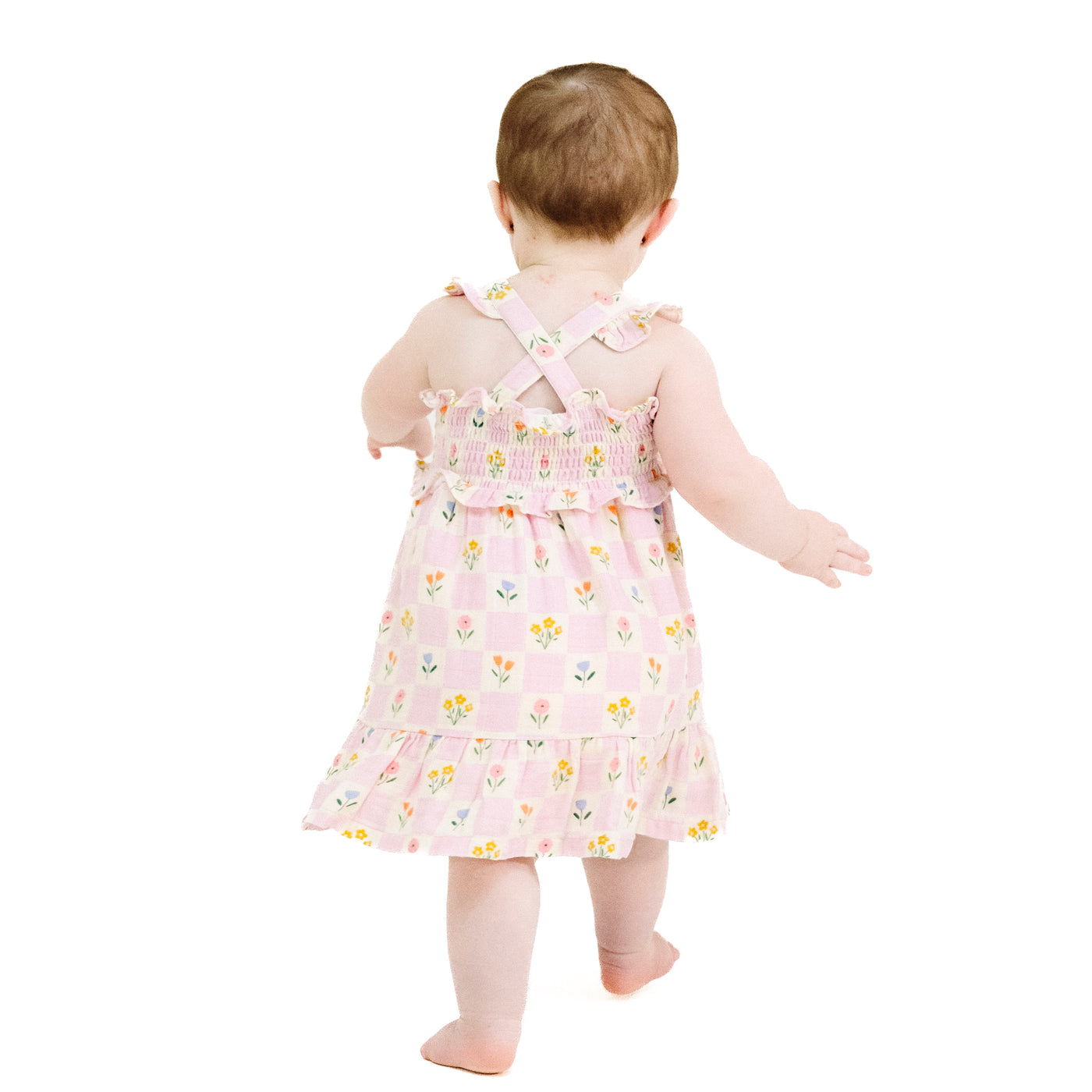 Smocked Ruffle Sundress & Diaper Cover - Floral Check