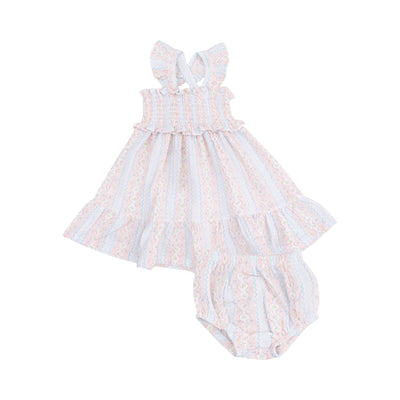 Smocked Ruffle Sundress & Diaper Cover - Ogee Floral