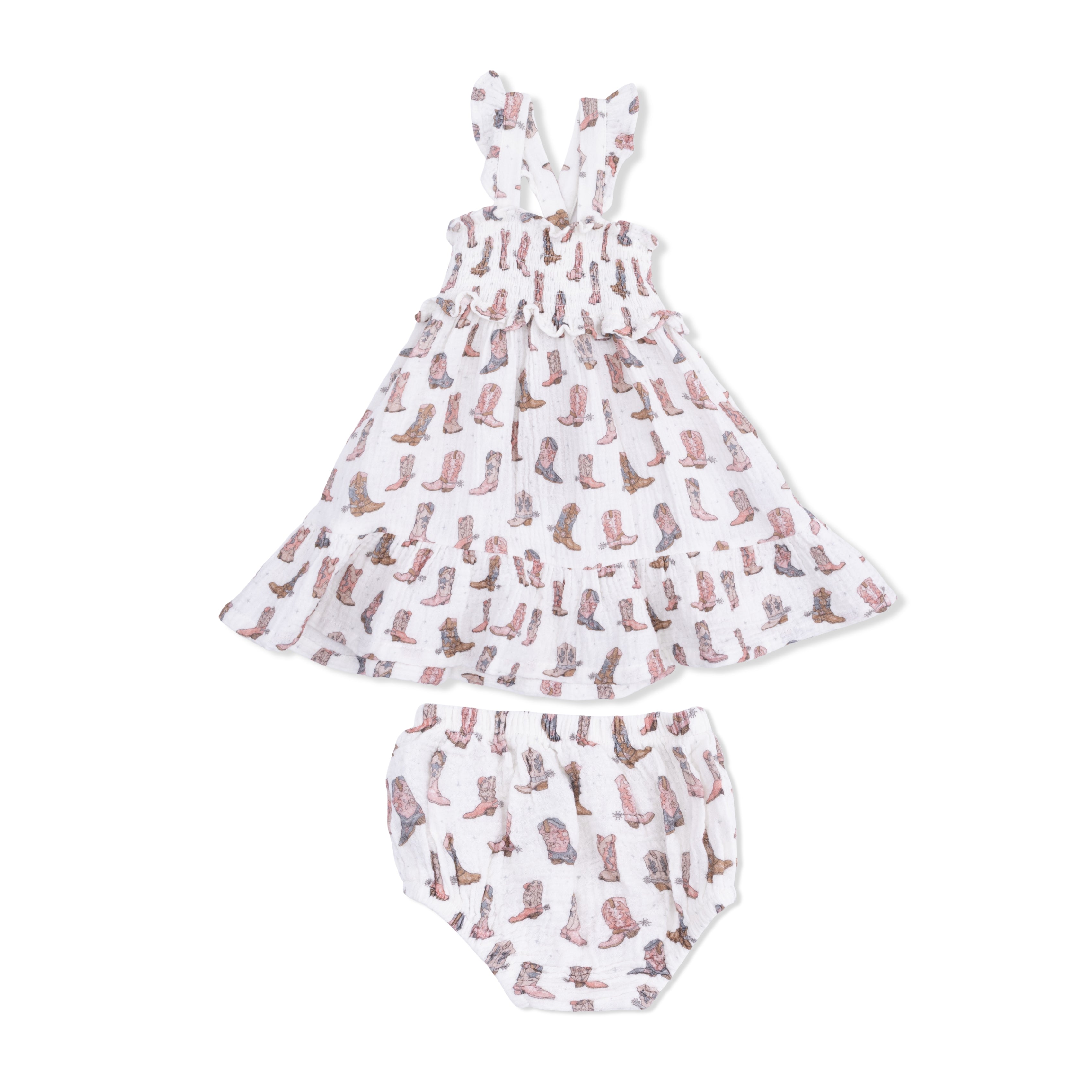 Cowgirl Boots - Smocked Ruffle Sundress & Bloomer-Angel Dear