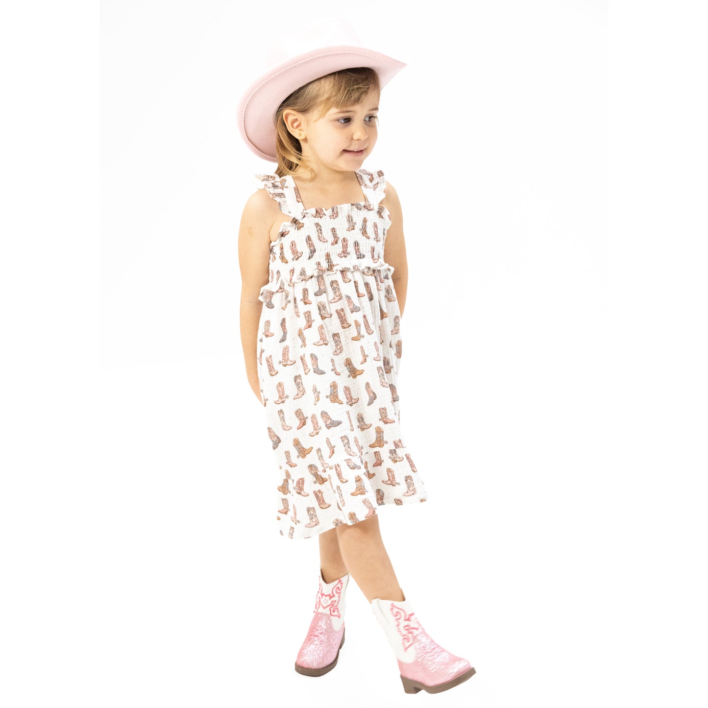 Cowgirl Boots - Smocked Ruffle Sundress & Bloomer-Angel Dear