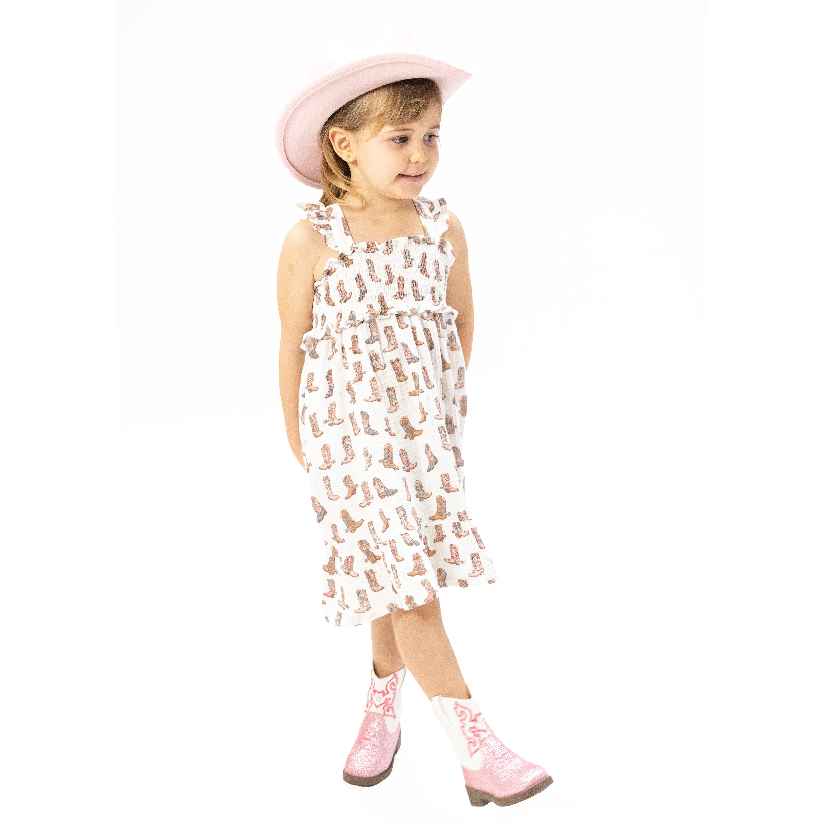 Cowgirl Boots - Smocked Ruffle Sundress & Bloomer-Angel Dear