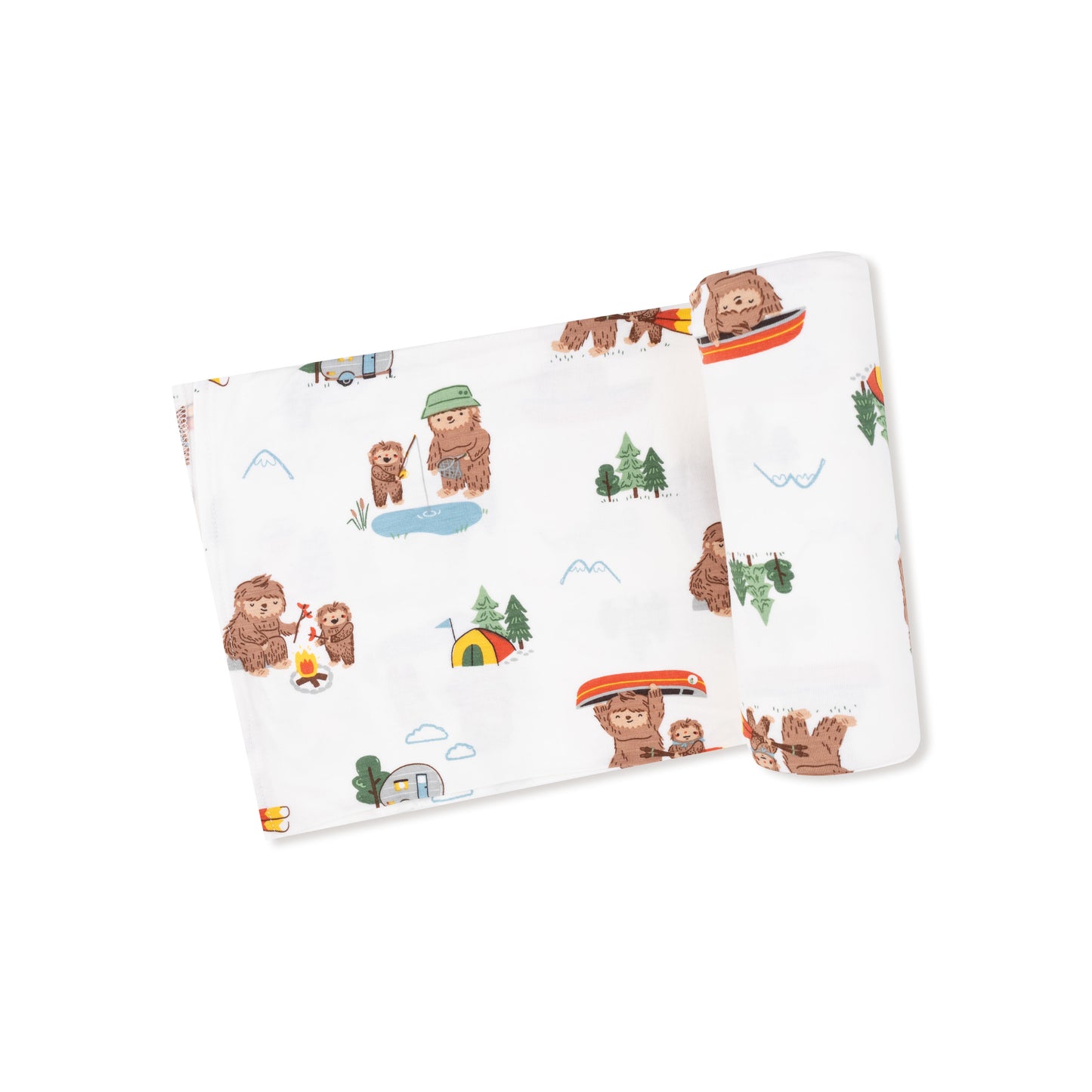 Swaddle Blanket in our  Bigfoot Camping print from Angel Dear