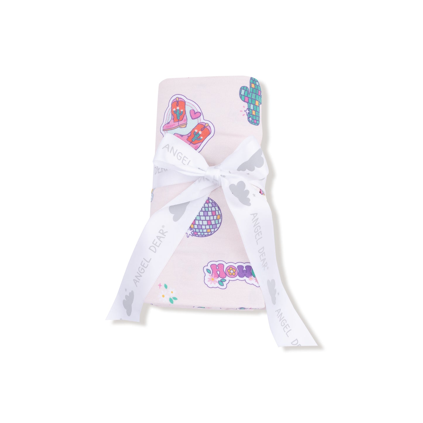 Swaddle Blanket in our  Disco Cowgirl print from Angel Dear