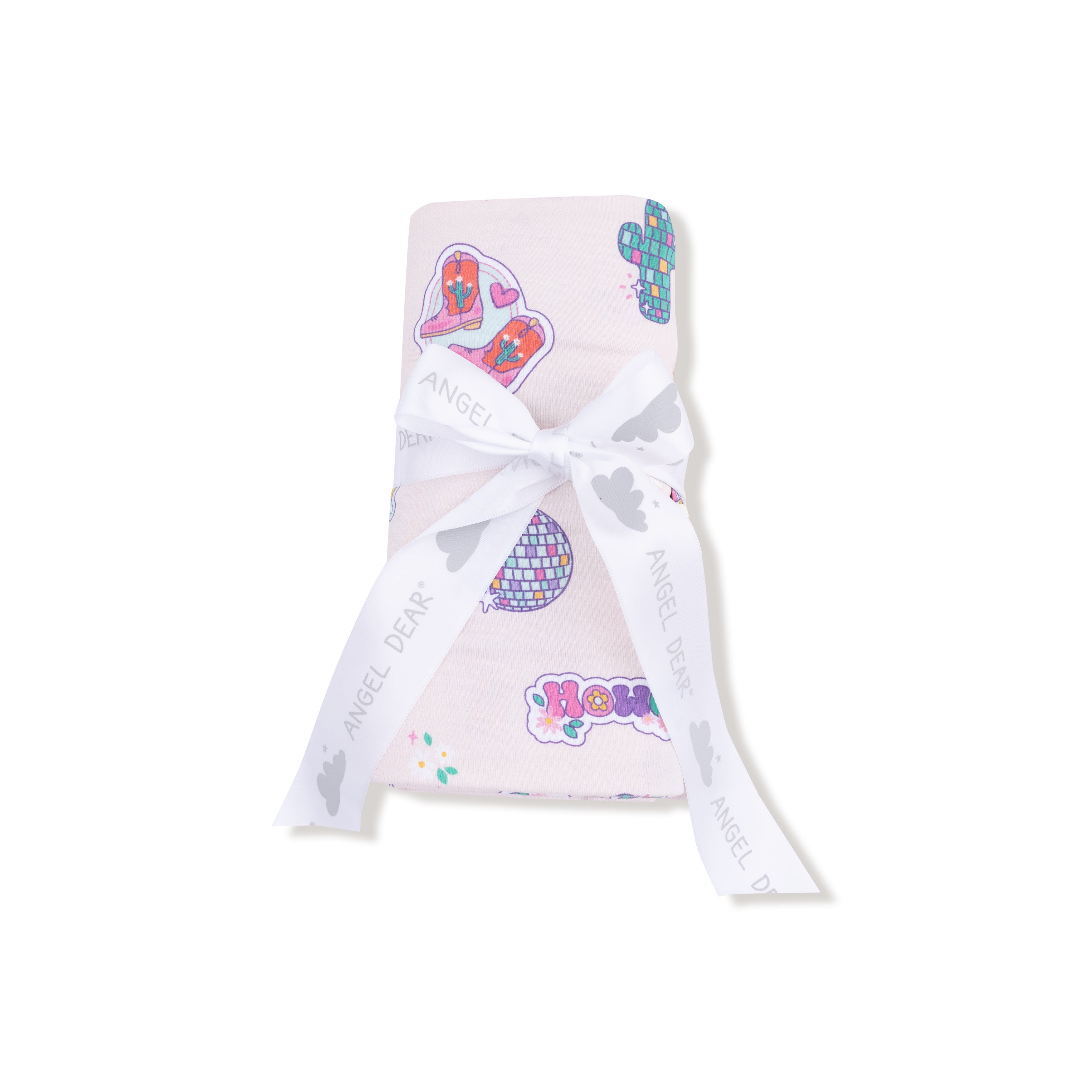 Swaddle Blanket in our  Disco Cowgirl print from Angel Dear