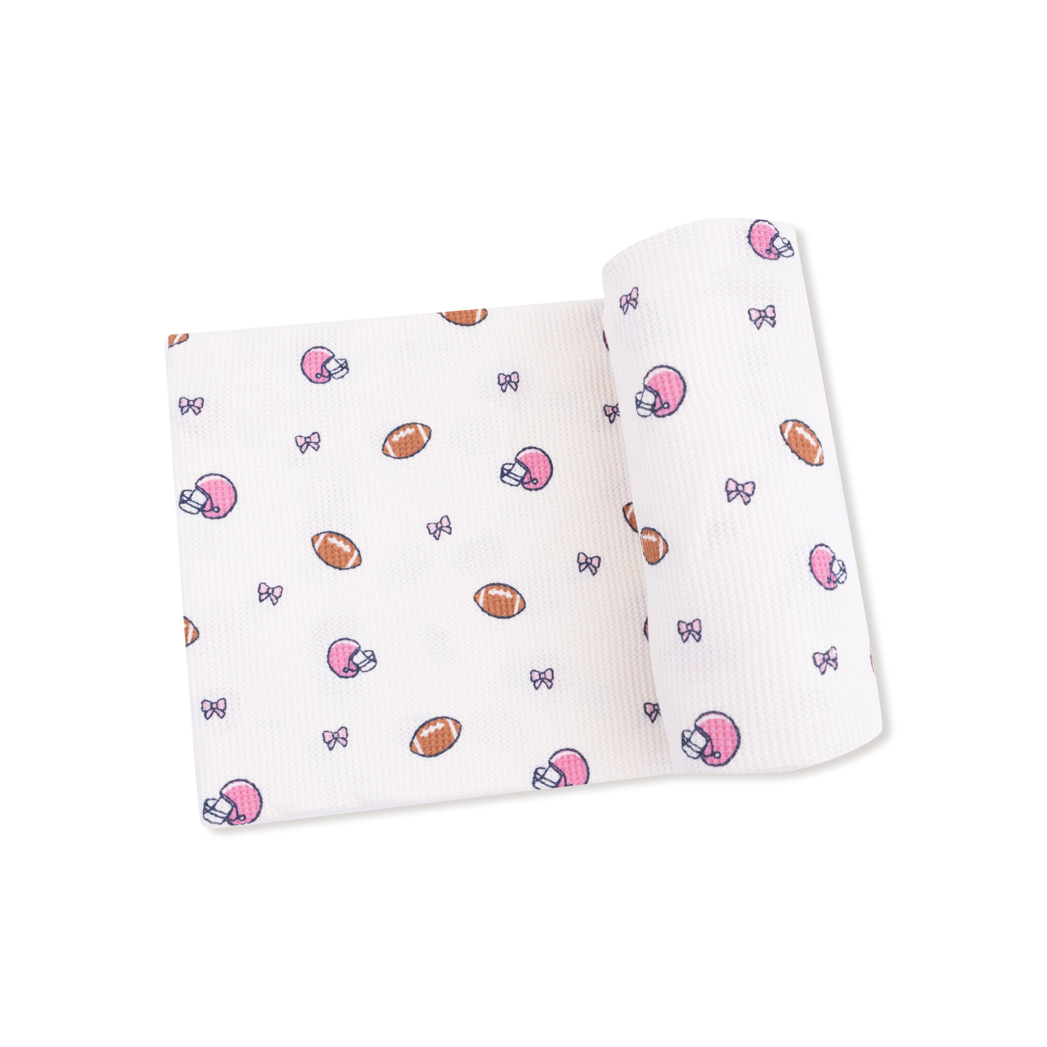 Swaddle Blanket in our  Footballs and Bows print from Angel Dear