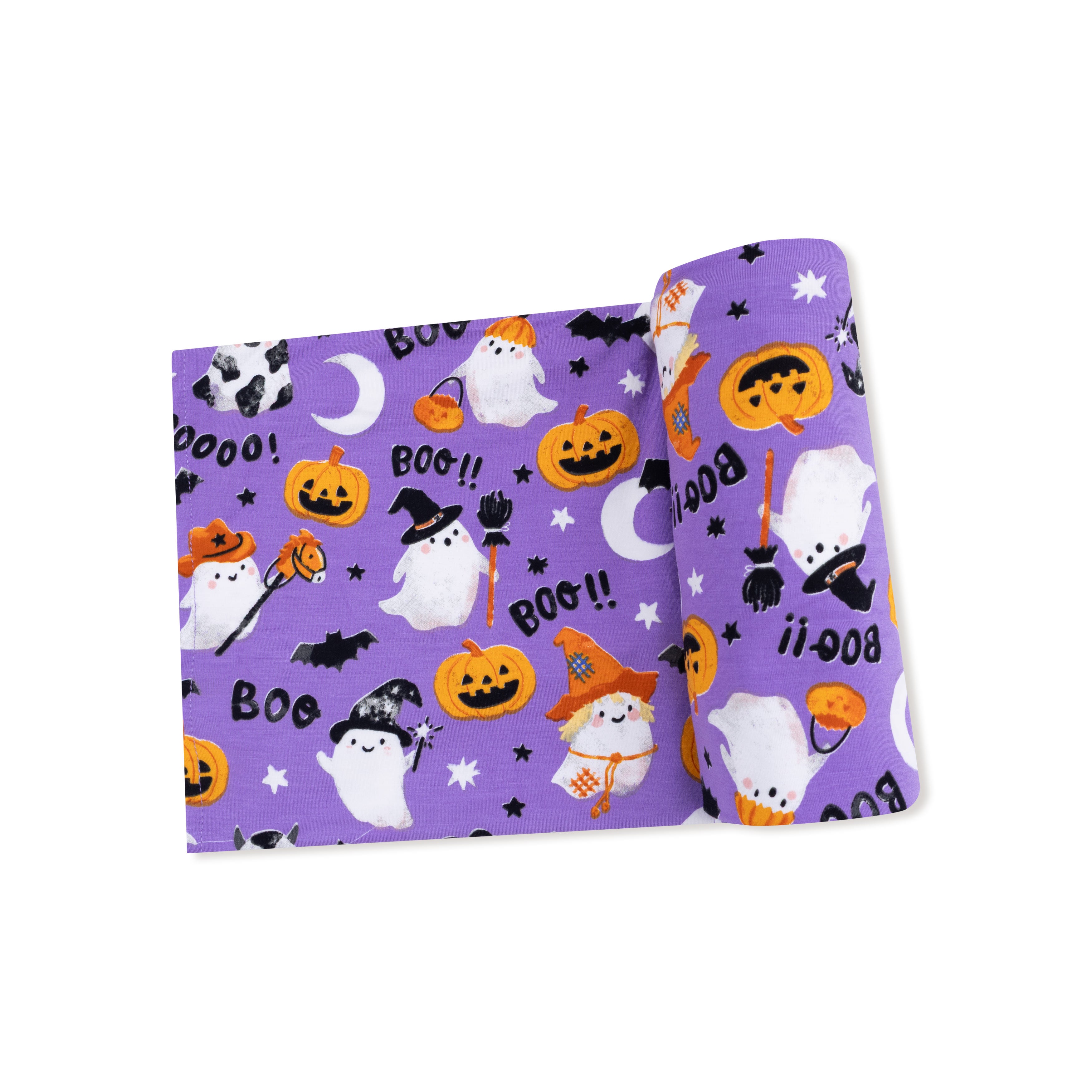 Swaddle Blanket in our  Costumed Ghosts - Glow In The Dark - Purple print from Angel Dear