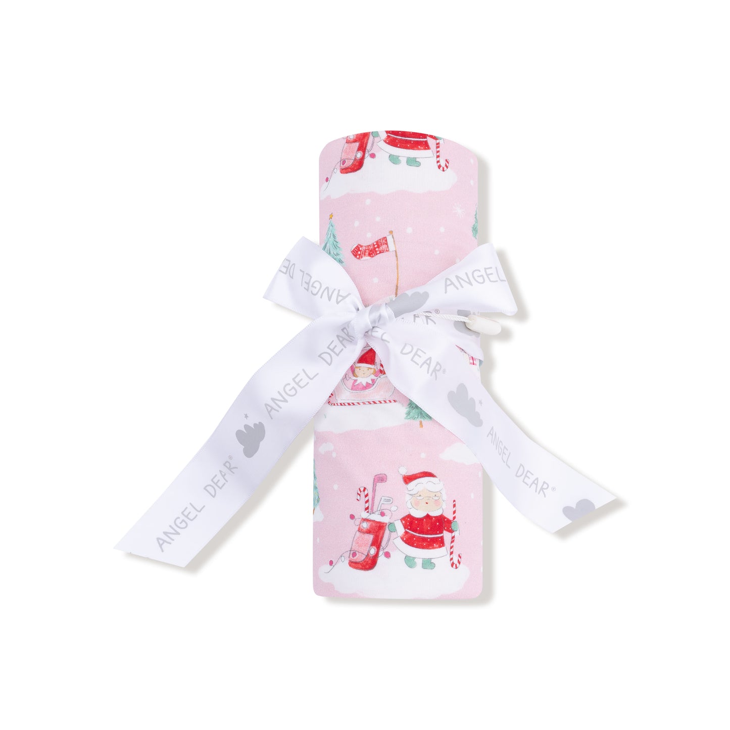 Swaddle Blanket in our  Golfing Mrs. Claus and Elves print from Angel Dear