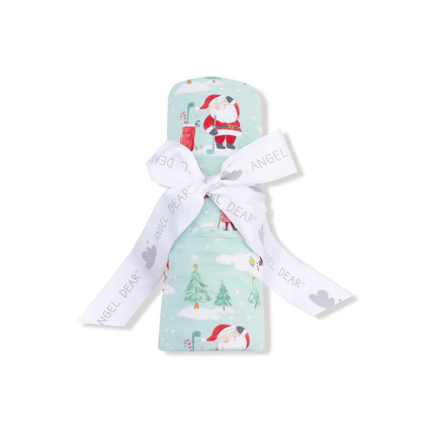 Swaddle Blanket in our  Golfing Santa and Elves print from Angel Dear