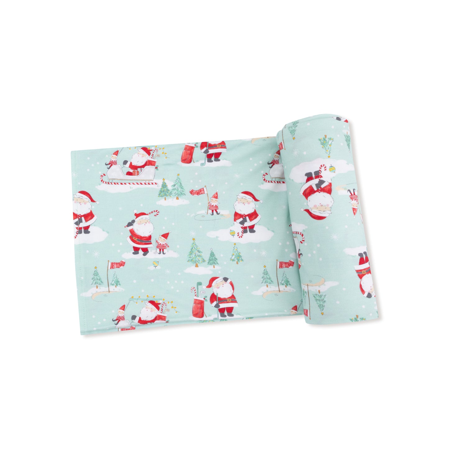 Swaddle Blanket in our  Golfing Santa and Elves print from Angel Dear