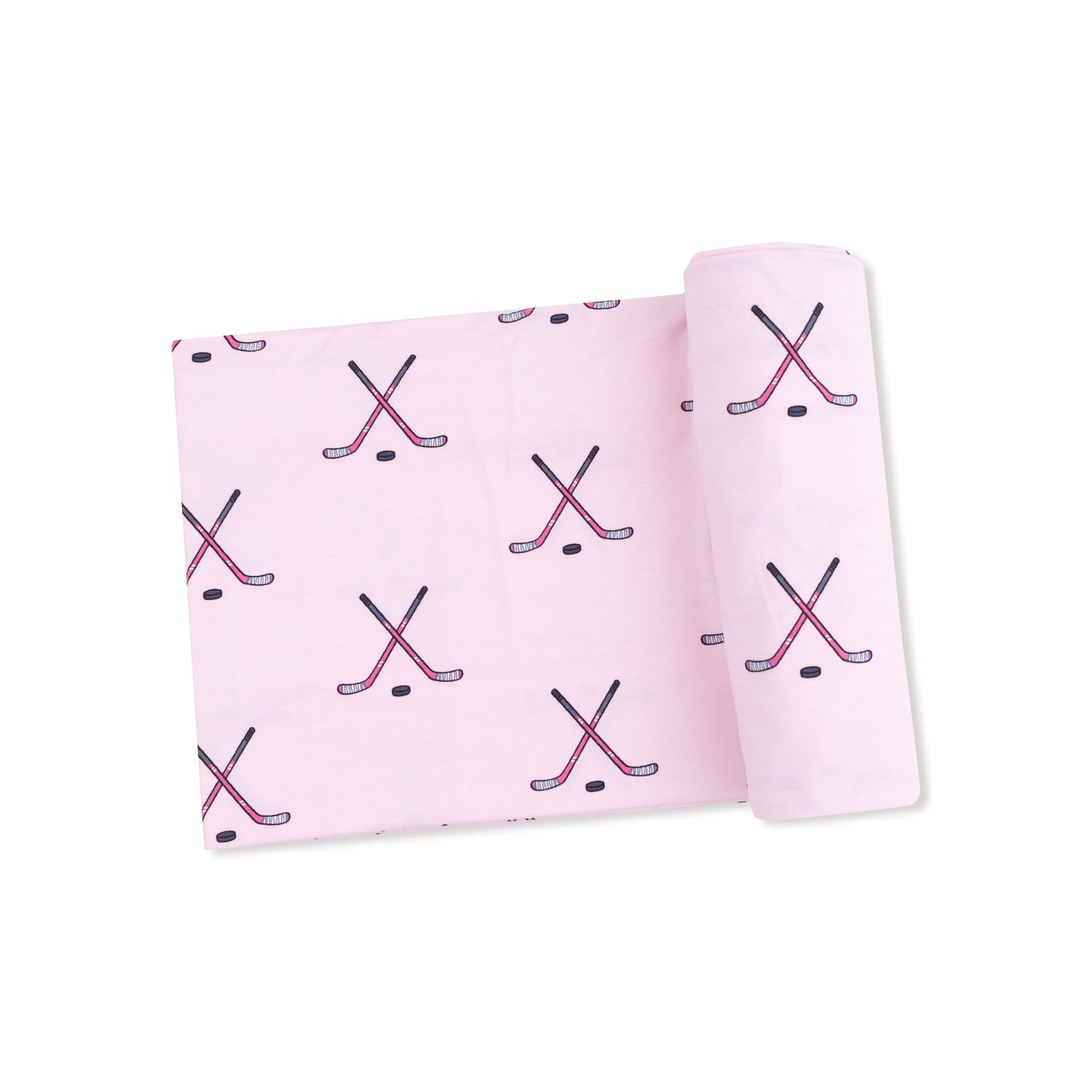 Swaddle Blanket in our  Hockey - Pink print from Angel Dear