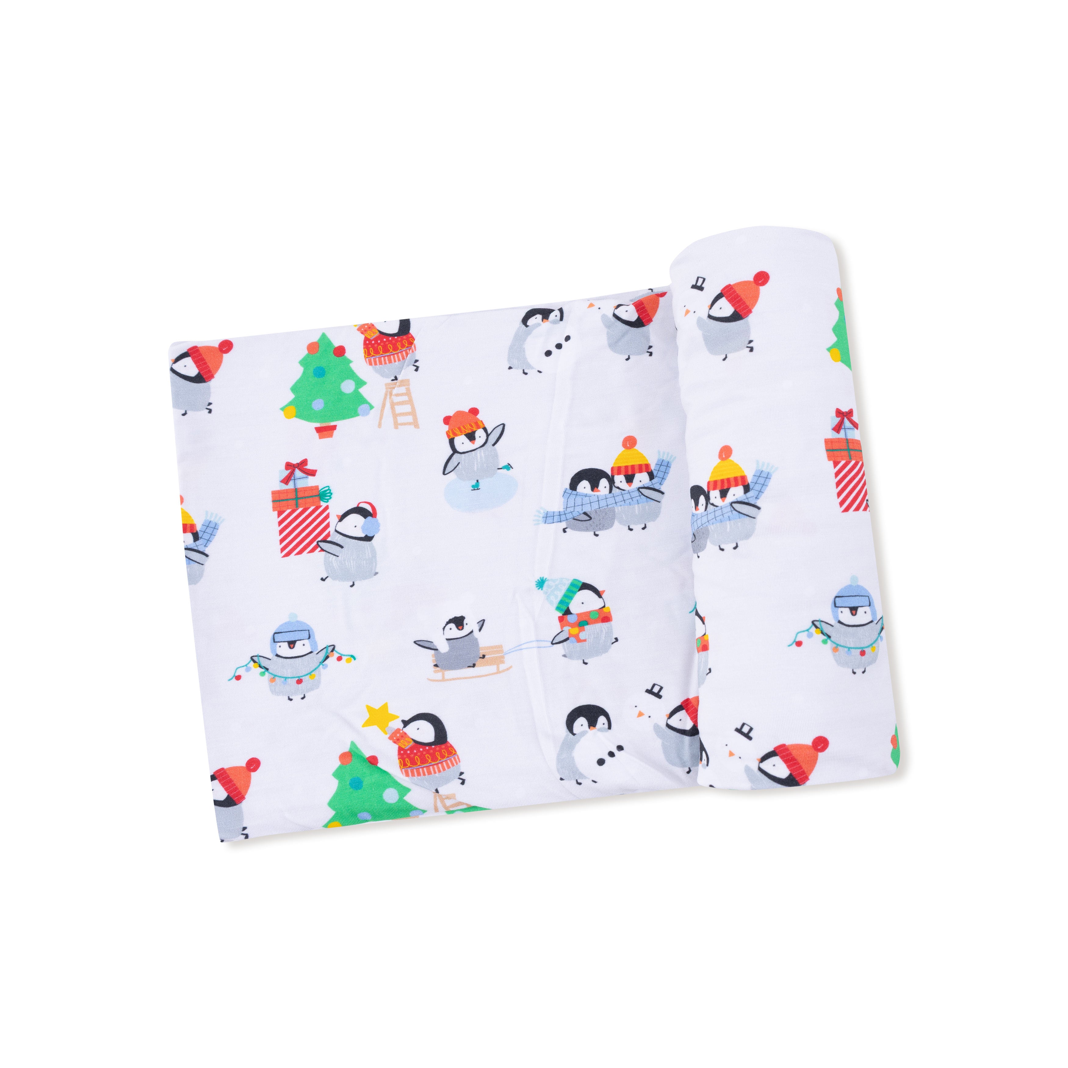 Swaddle Blanket in our  Holiday Penguins print from Angel Dear