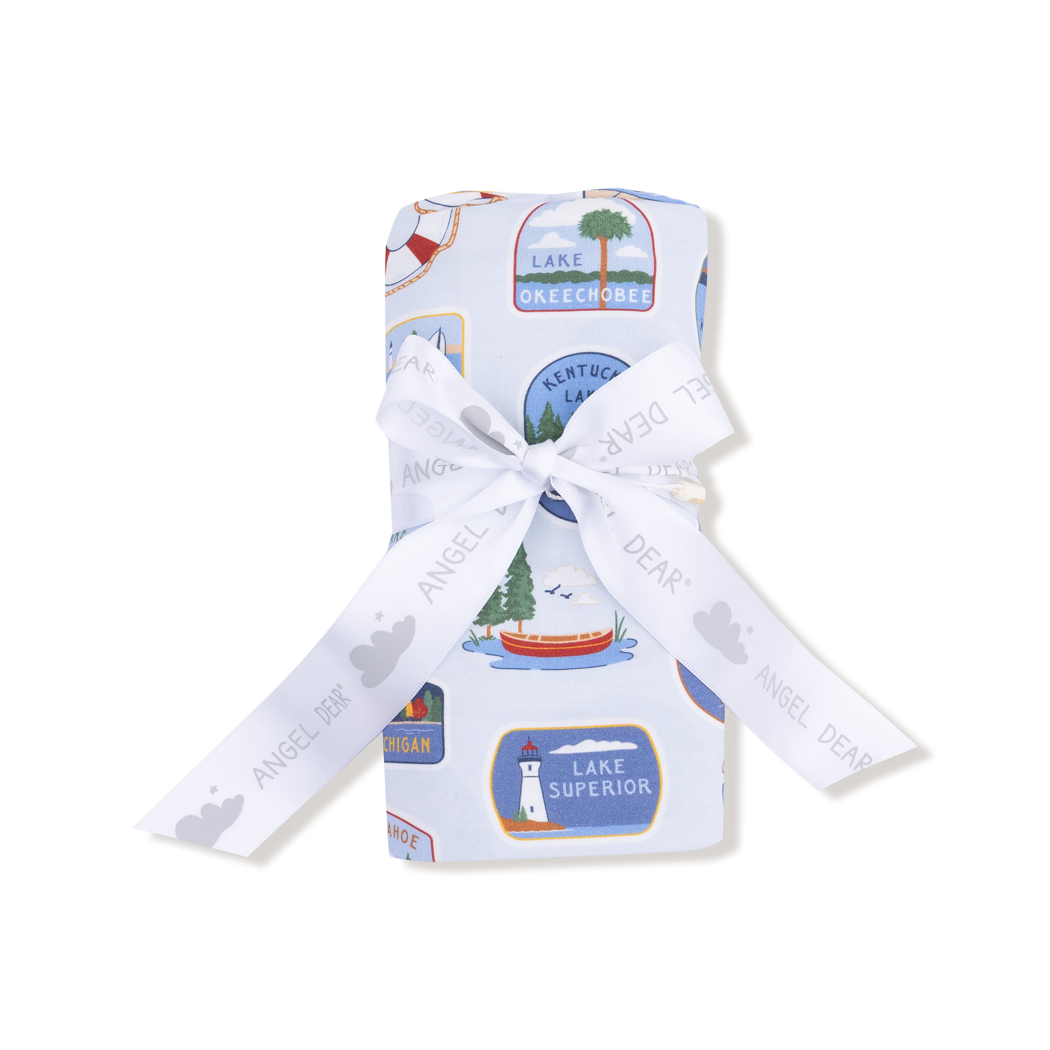 Swaddle Blanket in our  Lake Stickers print from Angel Dear