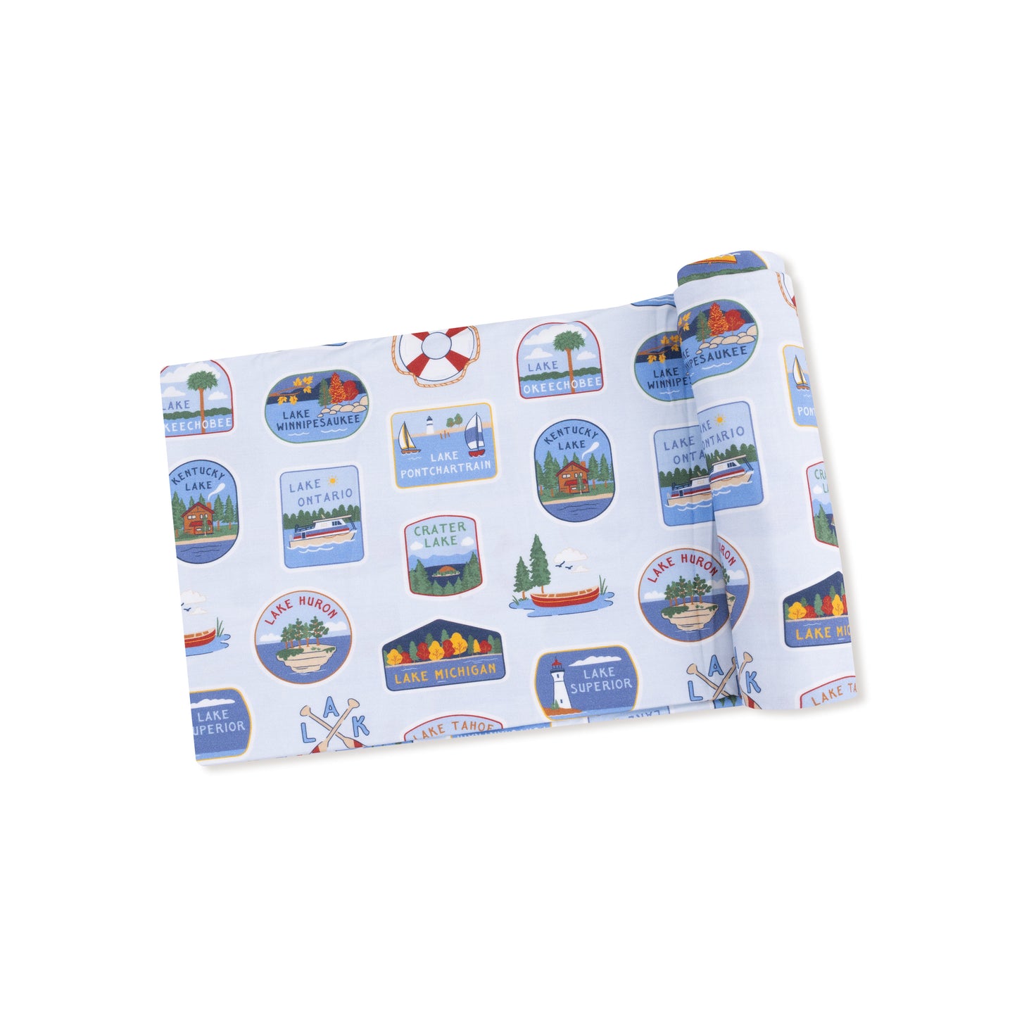Swaddle Blanket in our  Lake Stickers print from Angel Dear