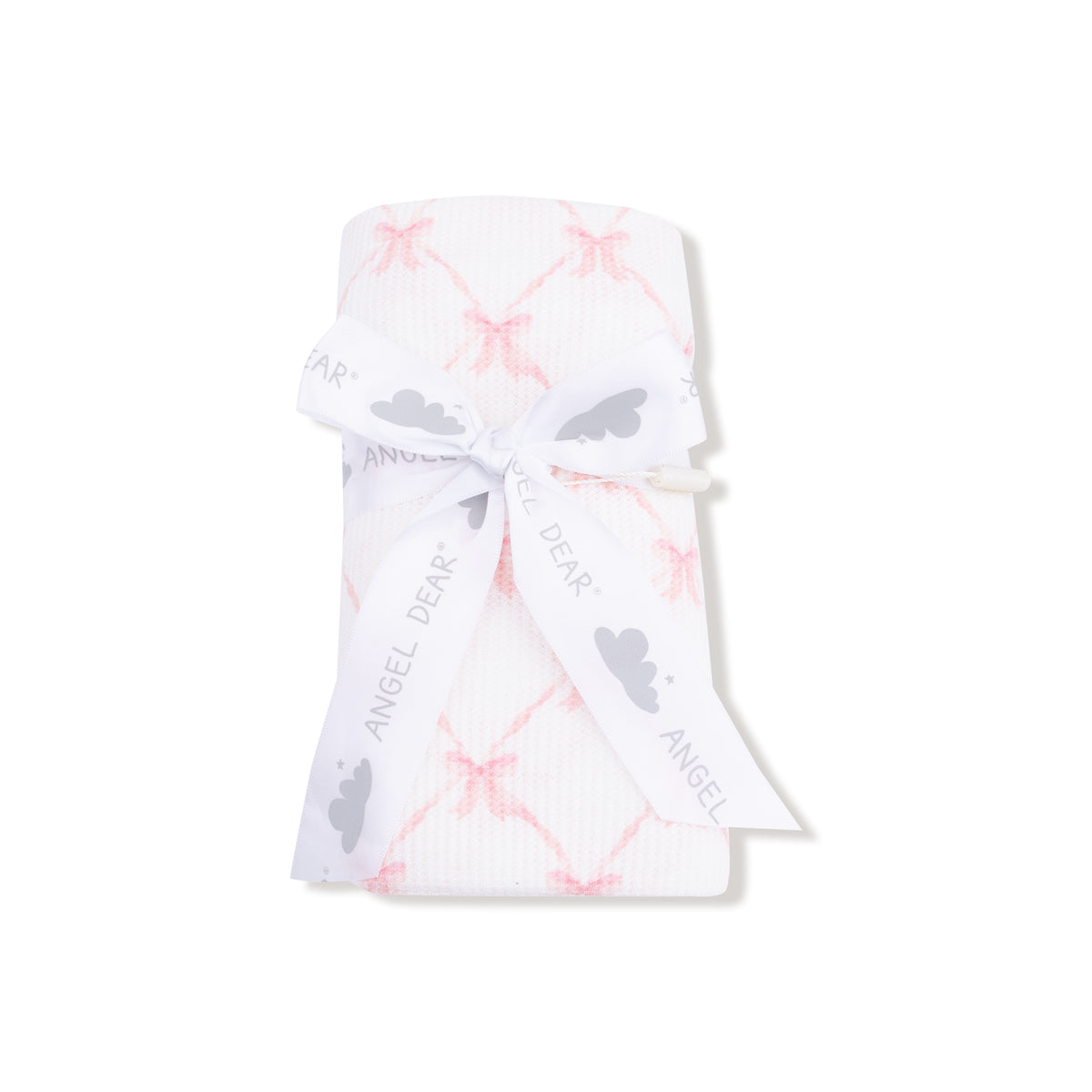 Swaddle in our  Ribbon Bow Trellis print from Angel Dear