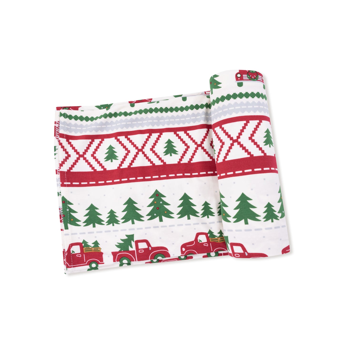Swaddle Blanket in our  Red Truck Fair Isle print from Angel Dear