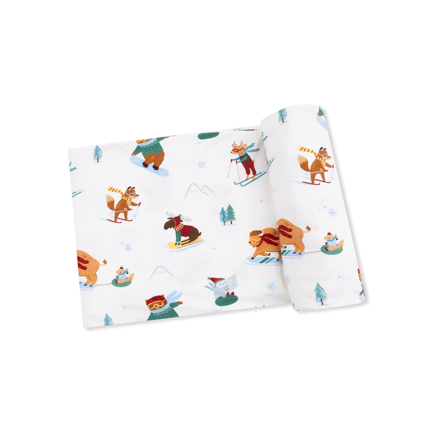 Swaddle Blanket in our  Winter Animal Sports print from Angel Dear
