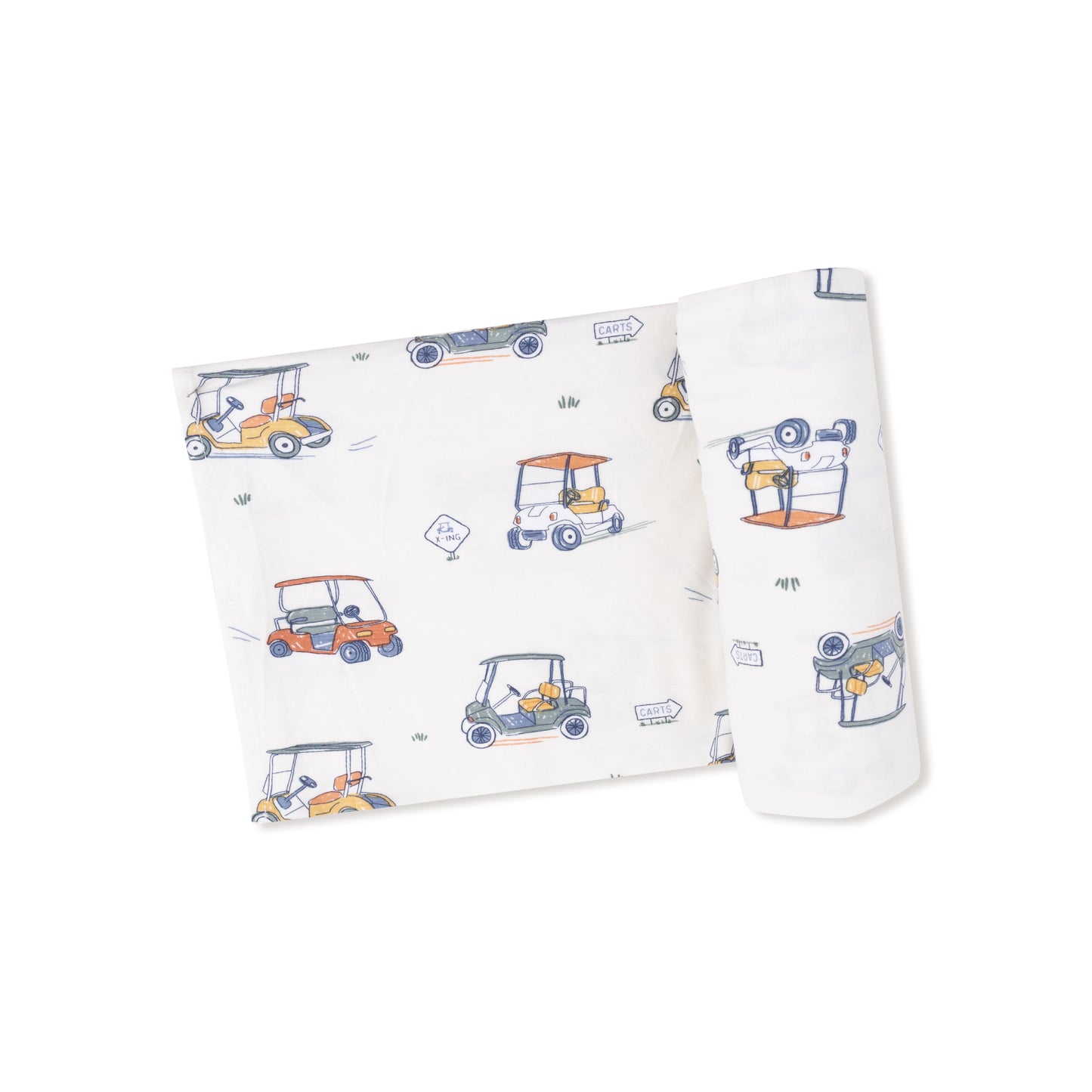 Swaddle Blanket in our  Zooming Golf Carts print from Angel Dear