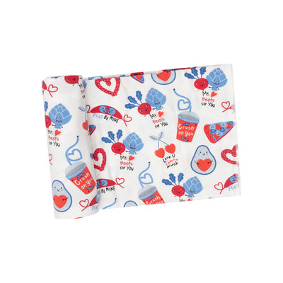 Swaddle Blanket - Love You Foodie Much Blue-Angel Dear